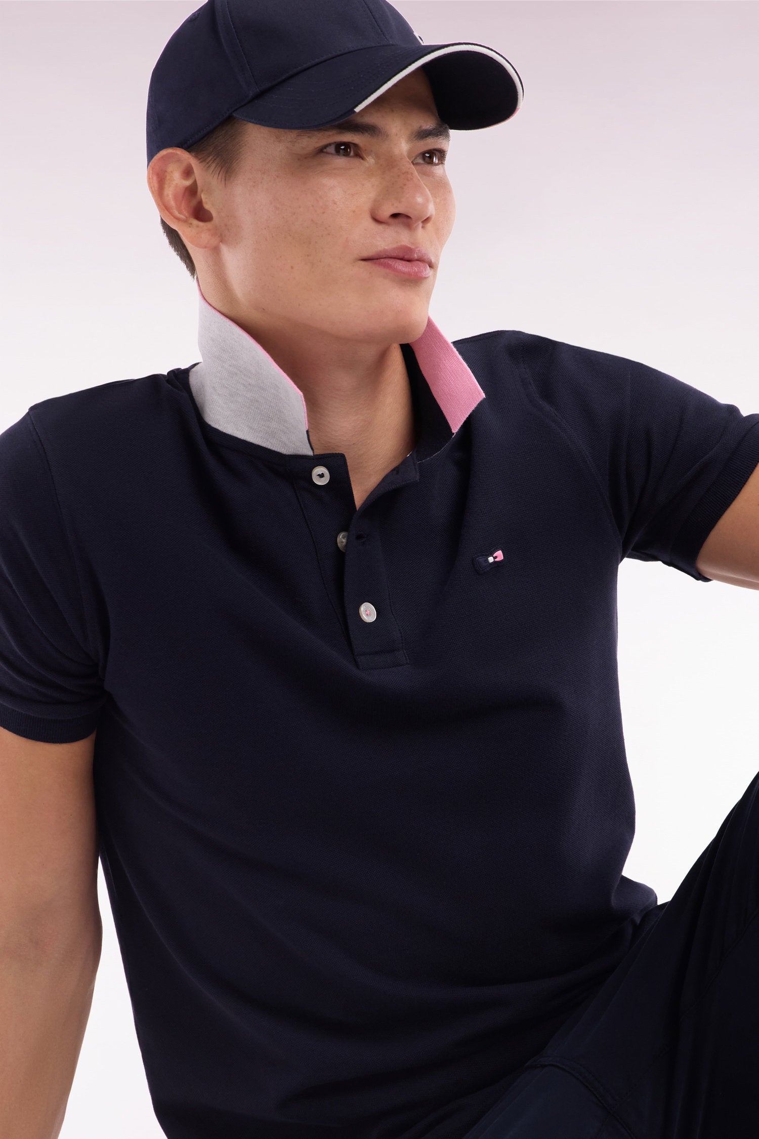 Eden Park_Polo Shirt in Navy Cotton with Two-Tone Eden Park Jacquard Collar_E25MAIPC0025_BLF_03
