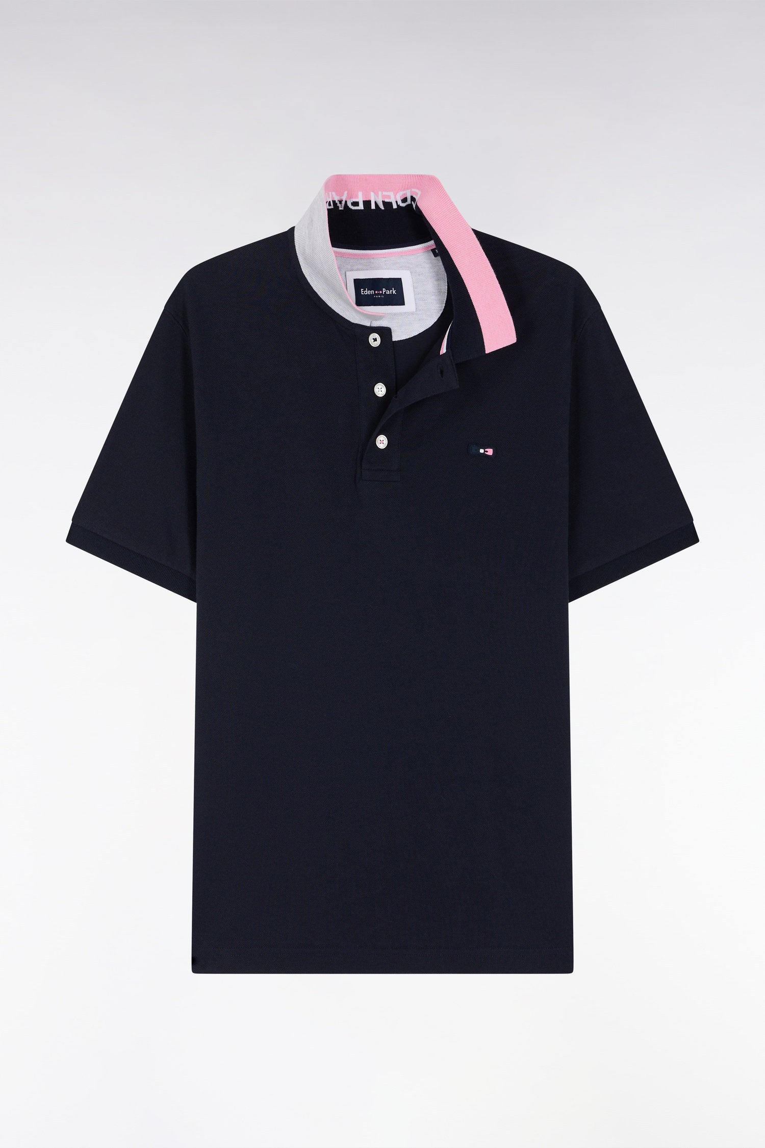 Eden Park_Polo Shirt in Navy Cotton with Two-Tone Eden Park Jacquard Collar_E25MAIPC0025_BLF_04
