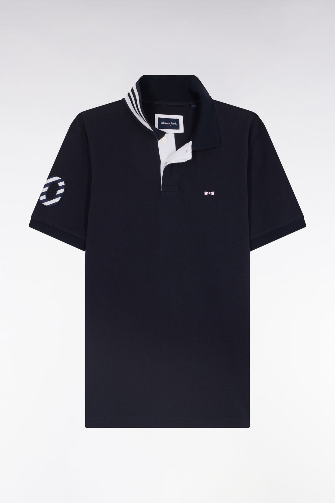 Eden Park_Straight-Fit Short-Sleeved Polo Shirt in Navy Cotton PiquŽ with 10 Sleeves Embroidery_E25MAIPC0031_BLF_02