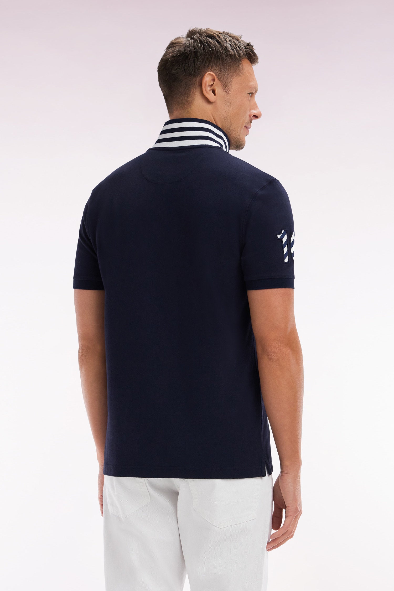 Eden Park_Straight-Fit Short-Sleeved Polo Shirt in Navy Cotton PiquŽ with 10 Sleeves Embroidery_E25MAIPC0031_BLF_04