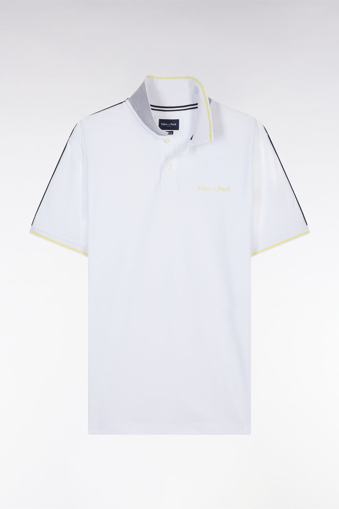 Eden Park_Relaxed-Fit Plain Short-Sleeved Polo Shirt in White Cotton with Eden Park Lettering_E25MAIPC0037_BC_02