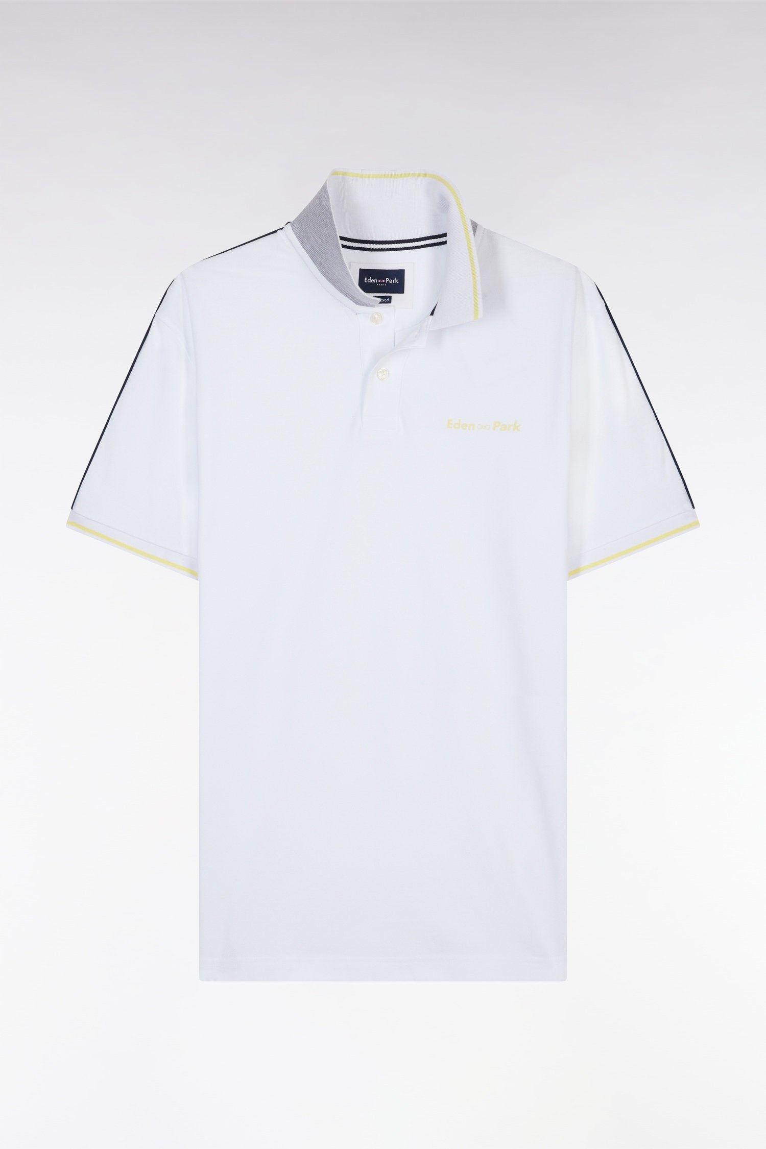 Eden Park_Relaxed-Fit Plain Short-Sleeved Polo Shirt in White Cotton with Eden Park Lettering_E25MAIPC0037_BC_02