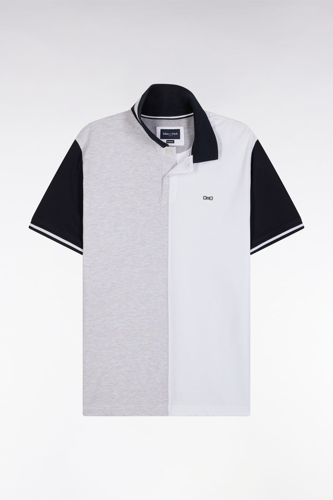 Eden Park_Relaxed-Fit Two-Tone Grey and White Short-Sleeved Cotton Polo Shirt_E25MAIPC0040_GRC10_02