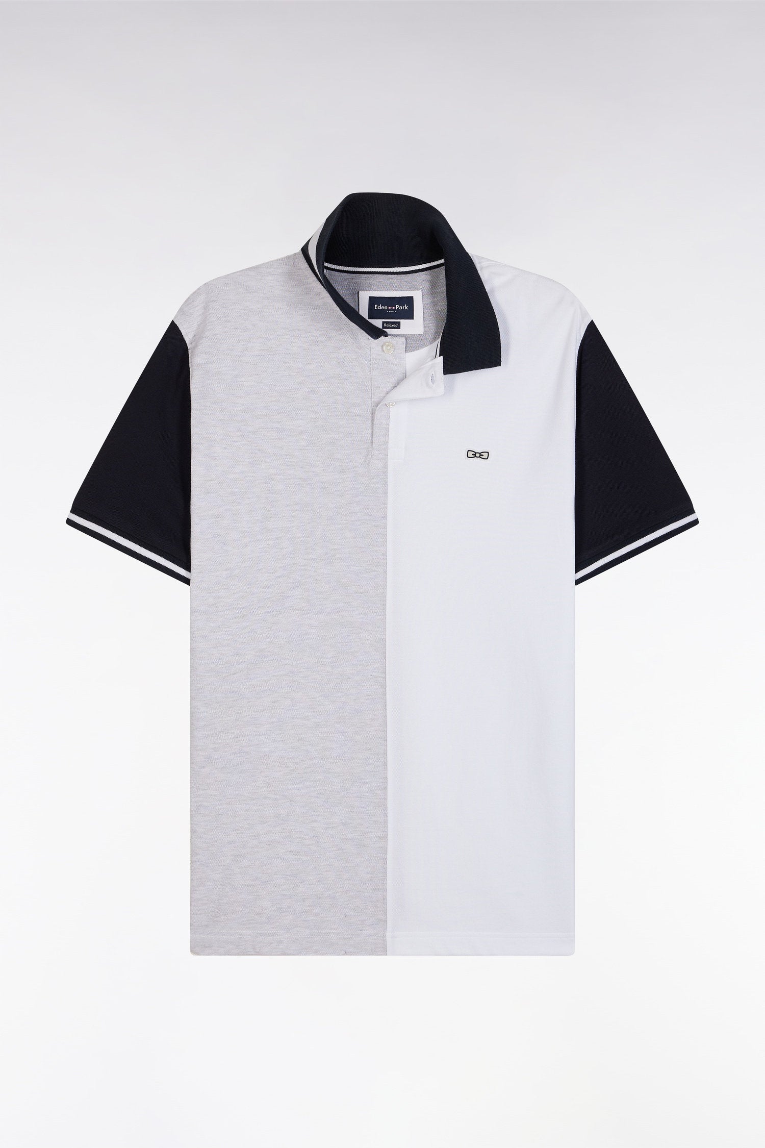 Eden Park_Relaxed-Fit Two-Tone Grey and White Short-Sleeved Cotton Polo Shirt_E25MAIPC0040_GRC10_02