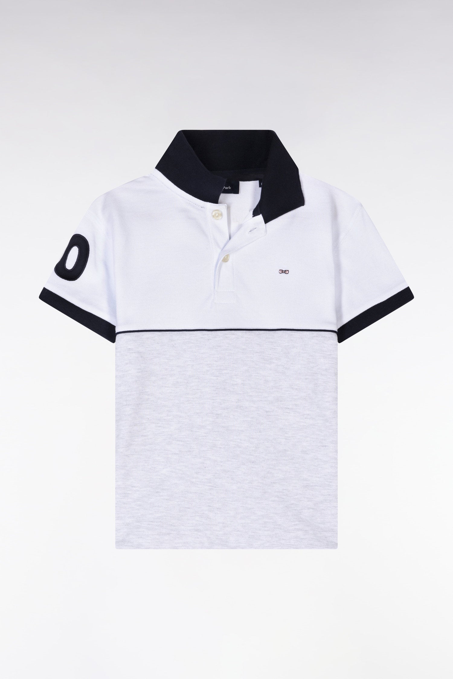 Eden Park_Straight-Fit Two-Tone Short-Sleeved Polo Shirt in Grey Cotton with Number 10 Embroidery_E25MAIPC0045_GRC10_01