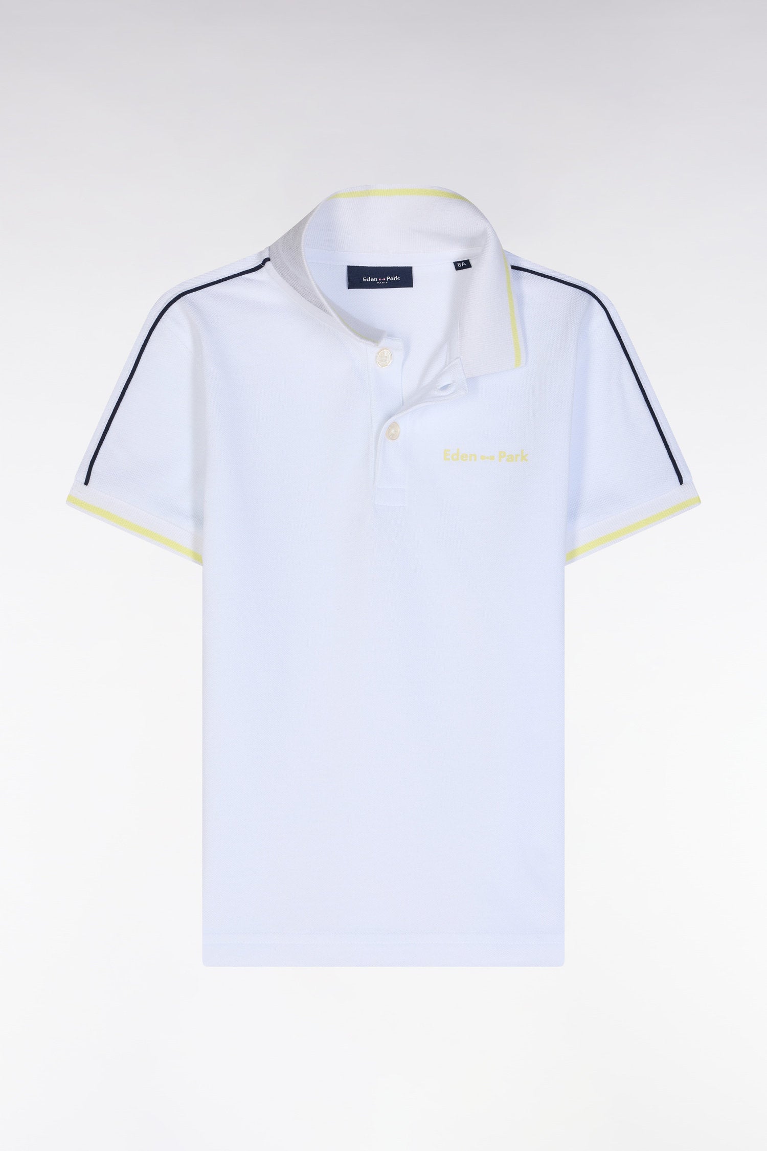 Eden Park_Straight-Fit Short-Sleeved Polo Shirt in White Cotton with Yellow Logo_E25MAIPC0049_BC_01