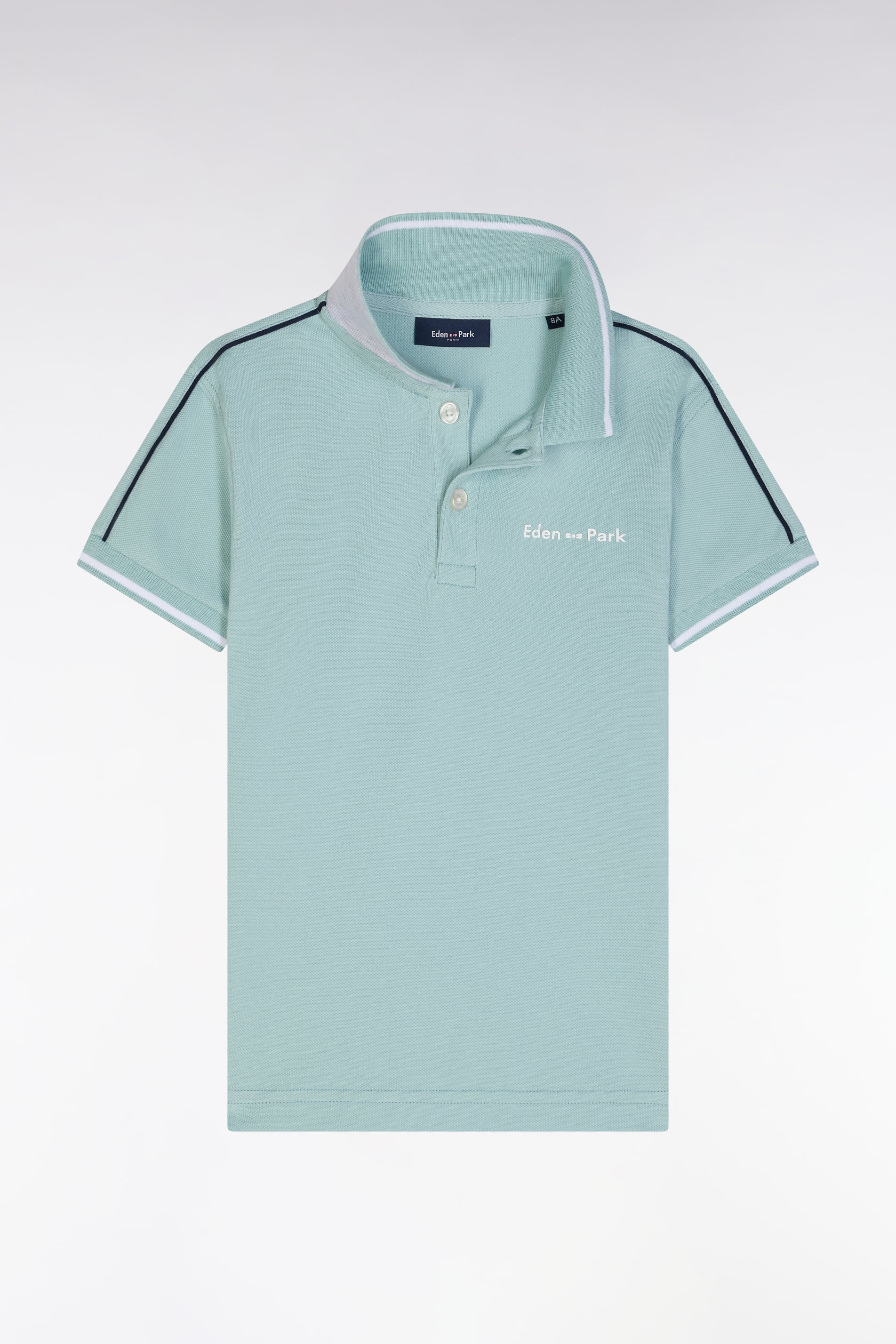 Eden Park_Straight-Fit Short-Sleeved Polo Shirt in Sea Green Cotton with White Logo_E25MAIPC0049_VEC18_01