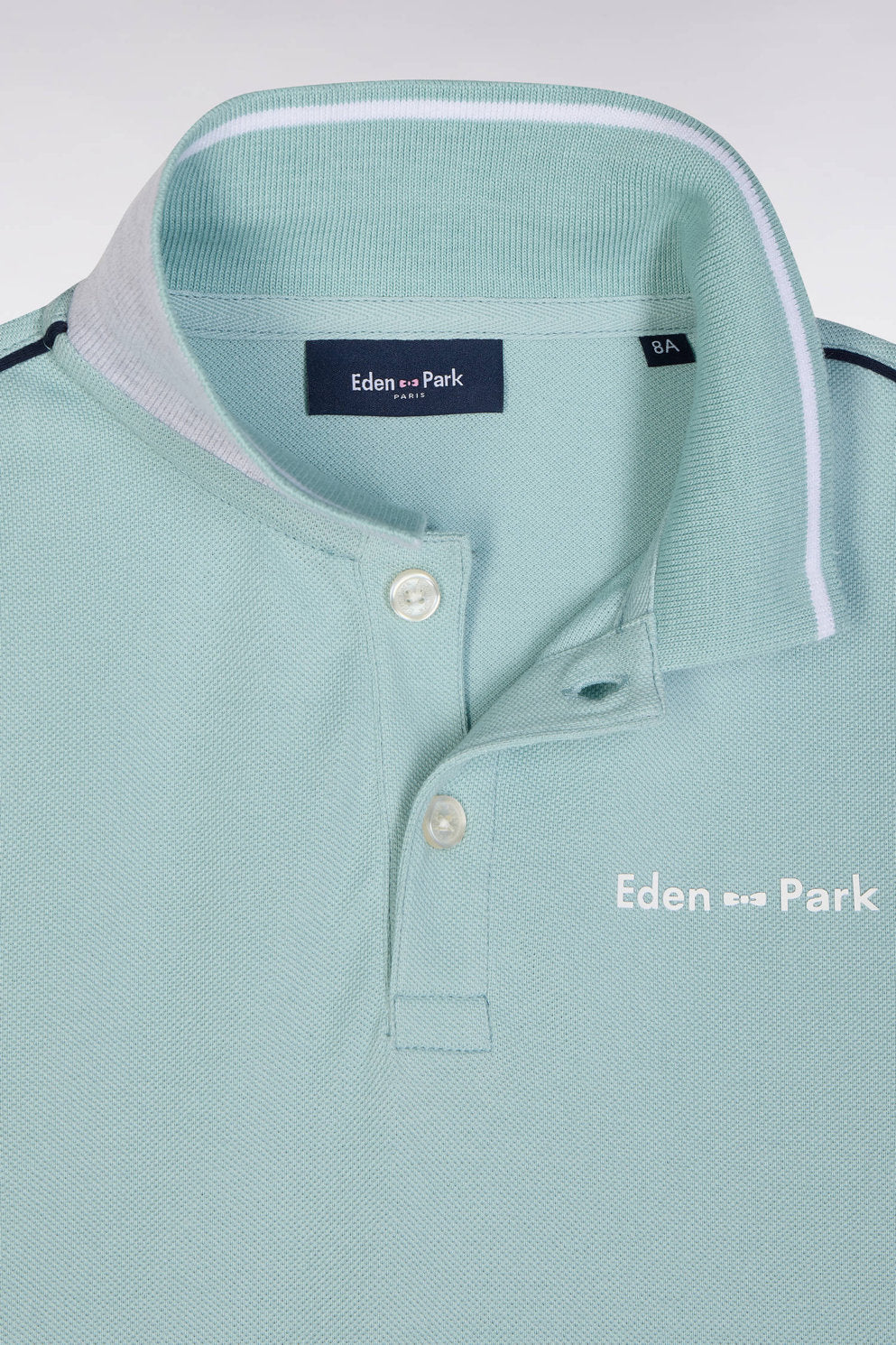 Eden Park_Straight-Fit Short-Sleeved Polo Shirt in Sea Green Cotton with White Logo_E25MAIPC0049_VEC18_02