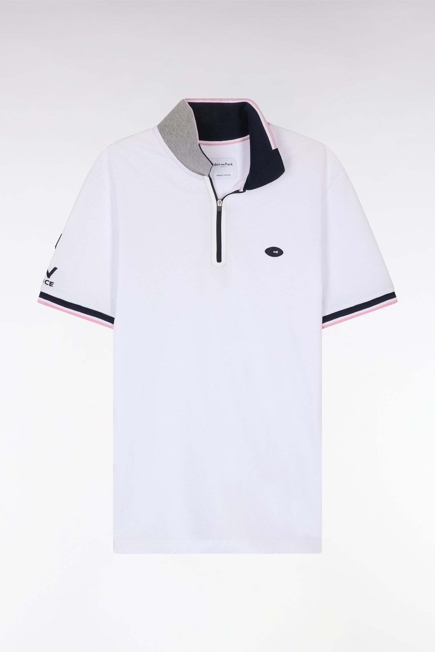Eden Park_Slim-Fit Short-Sleeved Polo Shirt in White Stretch Cotton with Zipped Collar_E25MAIPC0056_BC_04