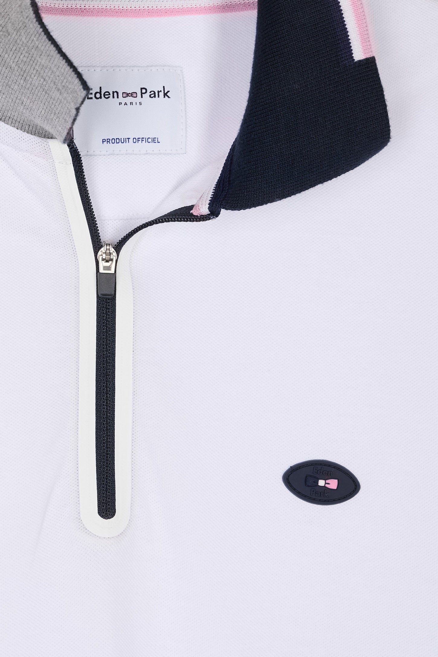 Eden Park_Slim-Fit Short-Sleeved Polo Shirt in White Stretch Cotton with Zipped Collar_E25MAIPC0056_BC_05