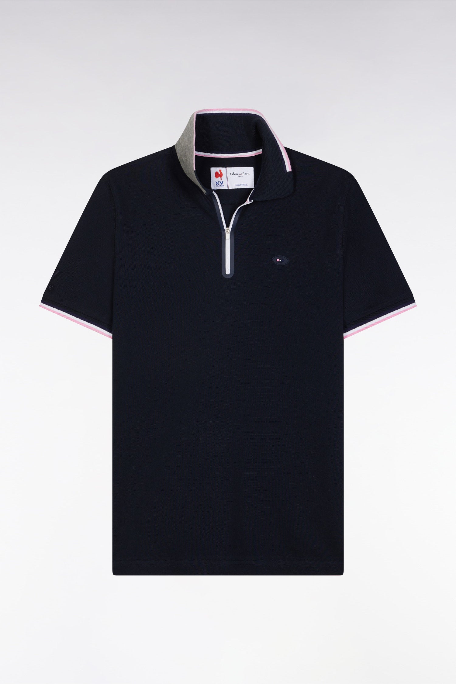 Eden Park_Slim-Fit Short-Sleeved Polo Shirt in Navy Stretch Cotton with Zipped Collar_E25MAIPC0056_BLF_04