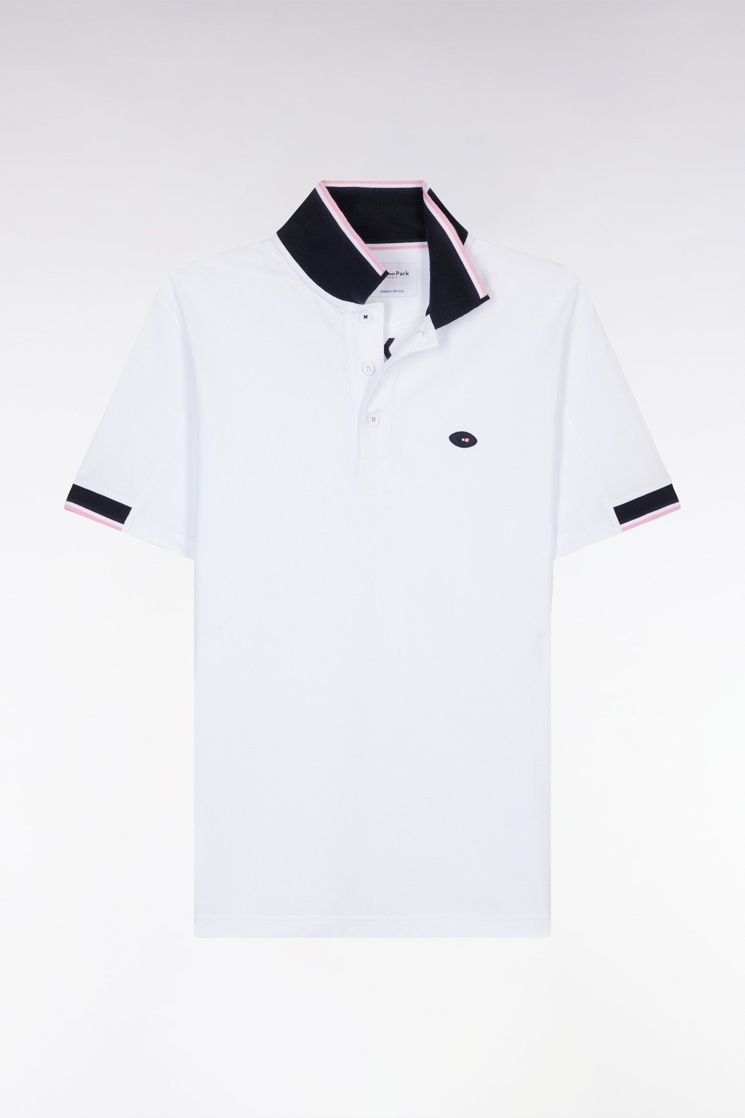 Eden Park_Straight-Cut Short-Sleeved Polo Shirt in White Cotton with Two-Tone Ribbed Edges_E25MAIPC0057_BC_04