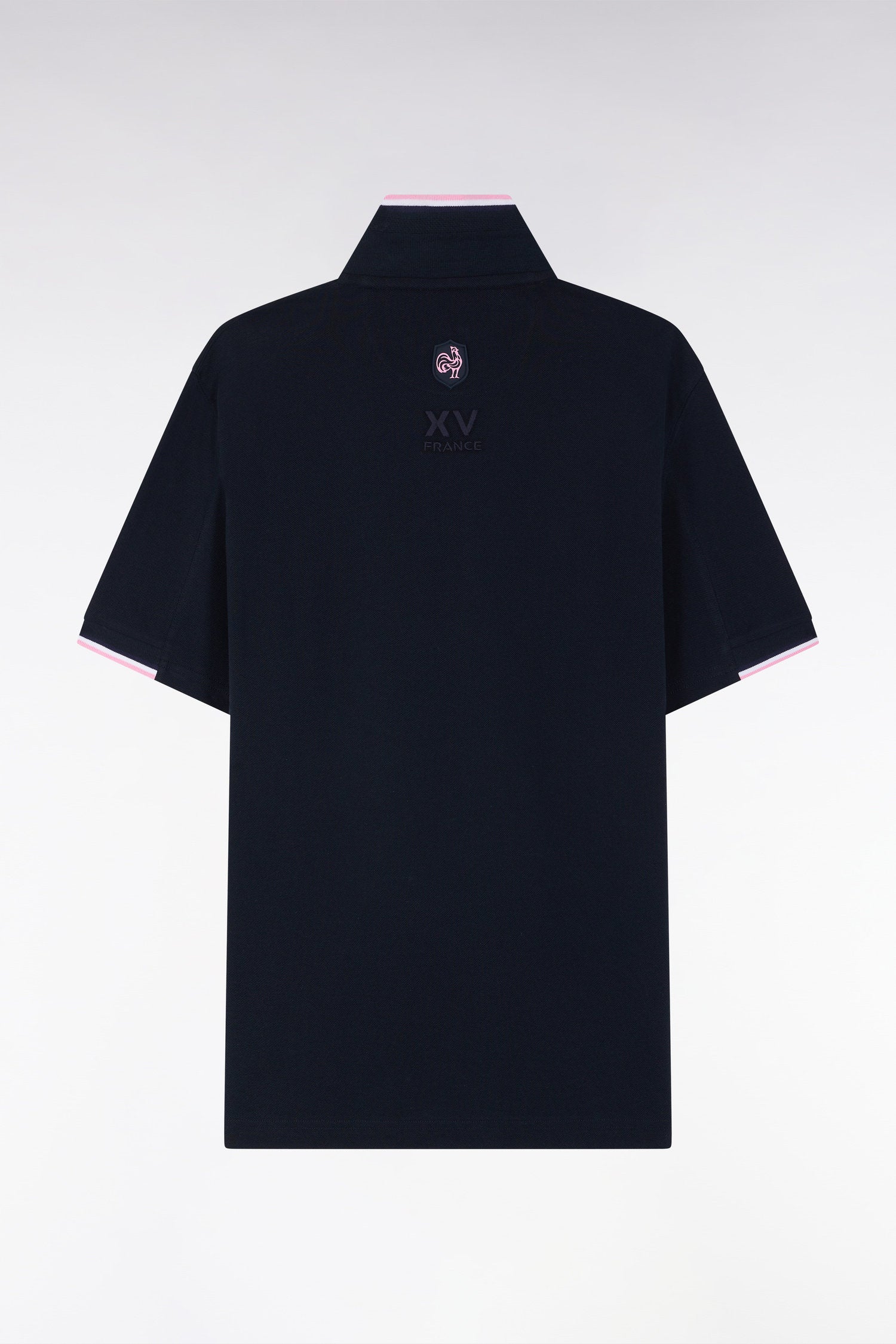 Eden Park_Straight-Cut Short-Sleeved Polo Shirt in Navy Cotton with Two-Tone Ribbed Edges_E25MAIPC0057_BLF_04