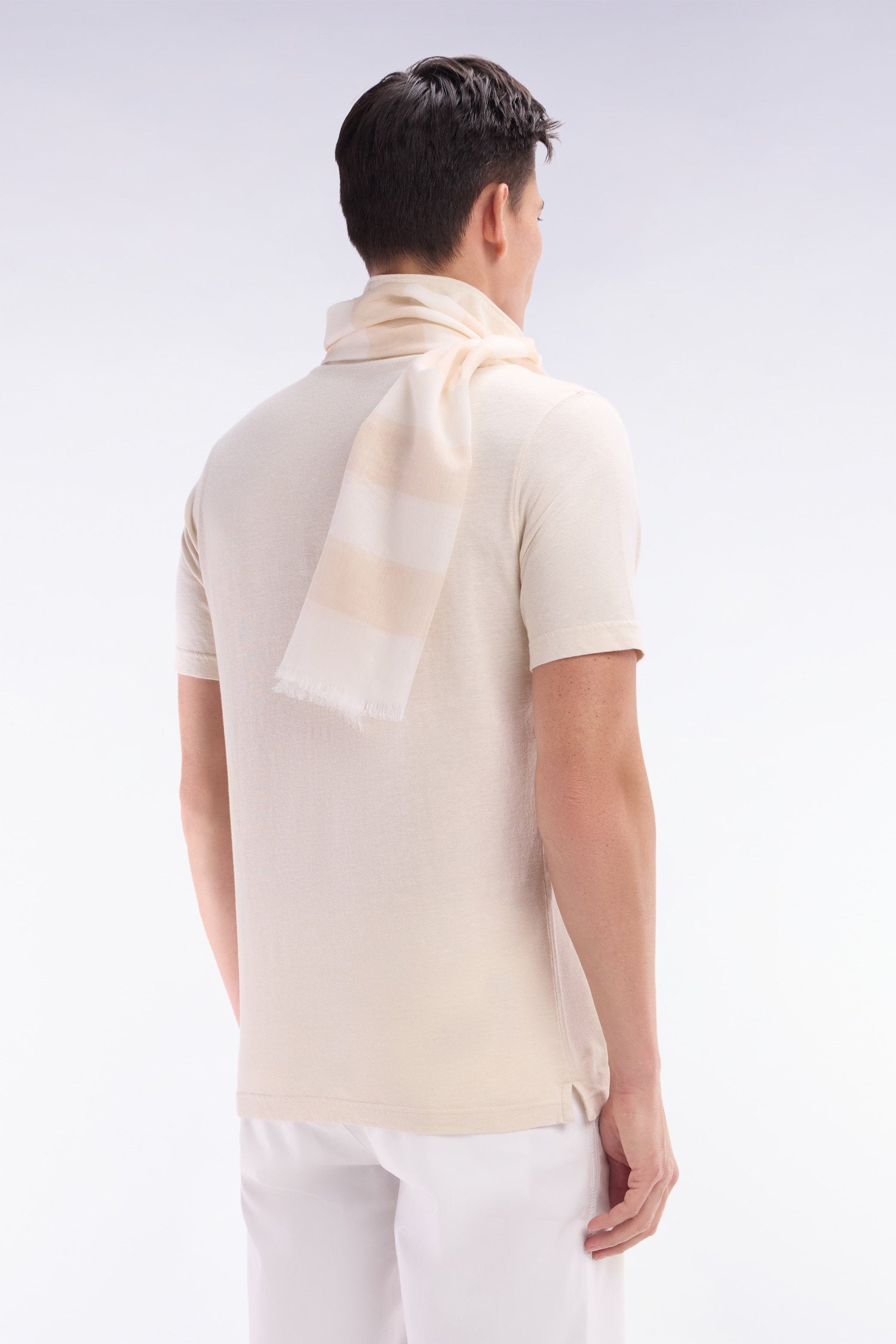 Eden Park_Straight-Fit Short-Sleeved Polo Shirt in Cream Cotton-Linen Blend_E25MAIPC0061_BEC15_02