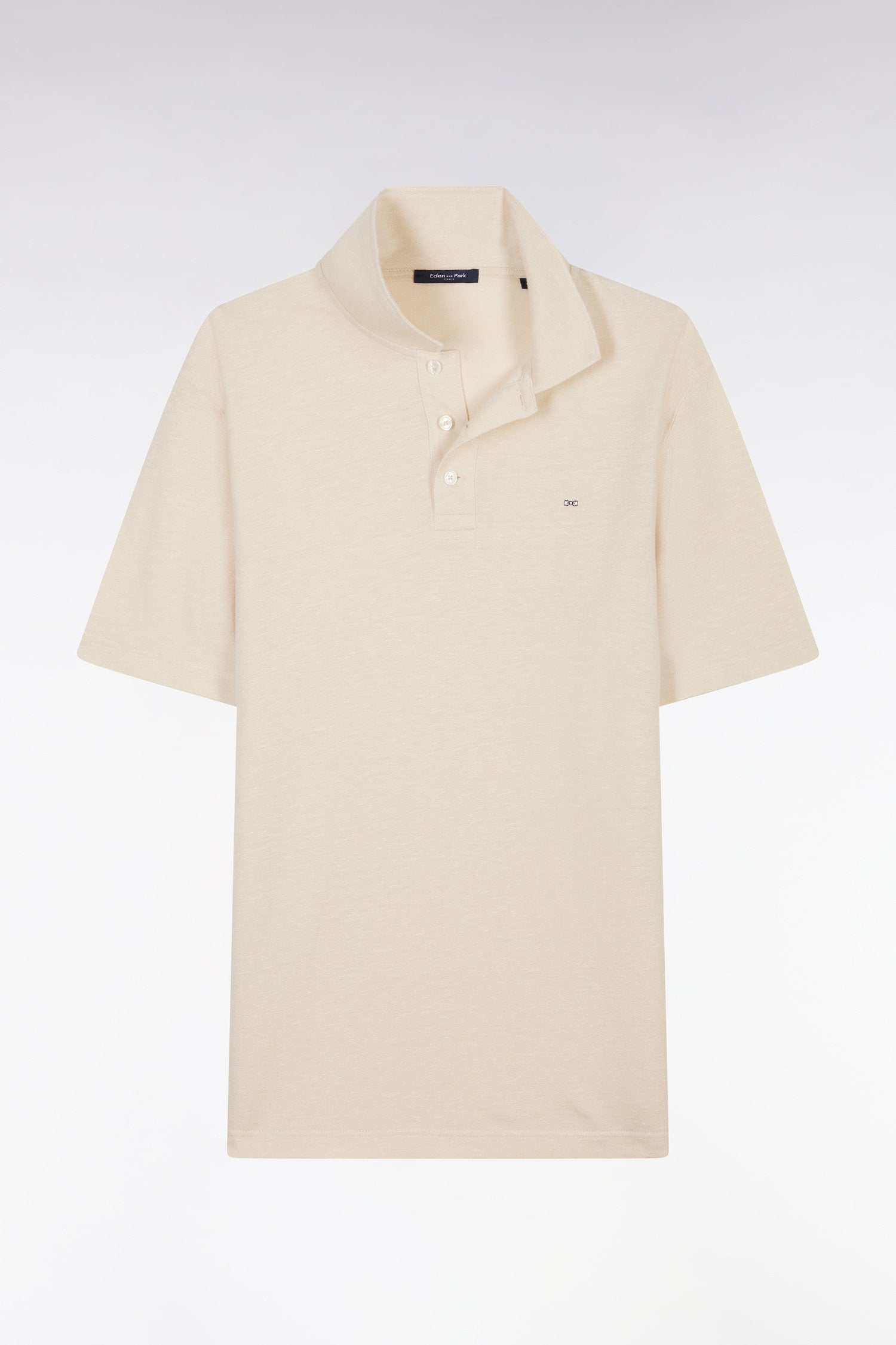 Eden Park_Straight-Fit Short-Sleeved Polo Shirt in Cream Cotton-Linen Blend_E25MAIPC0061_BEC15_04