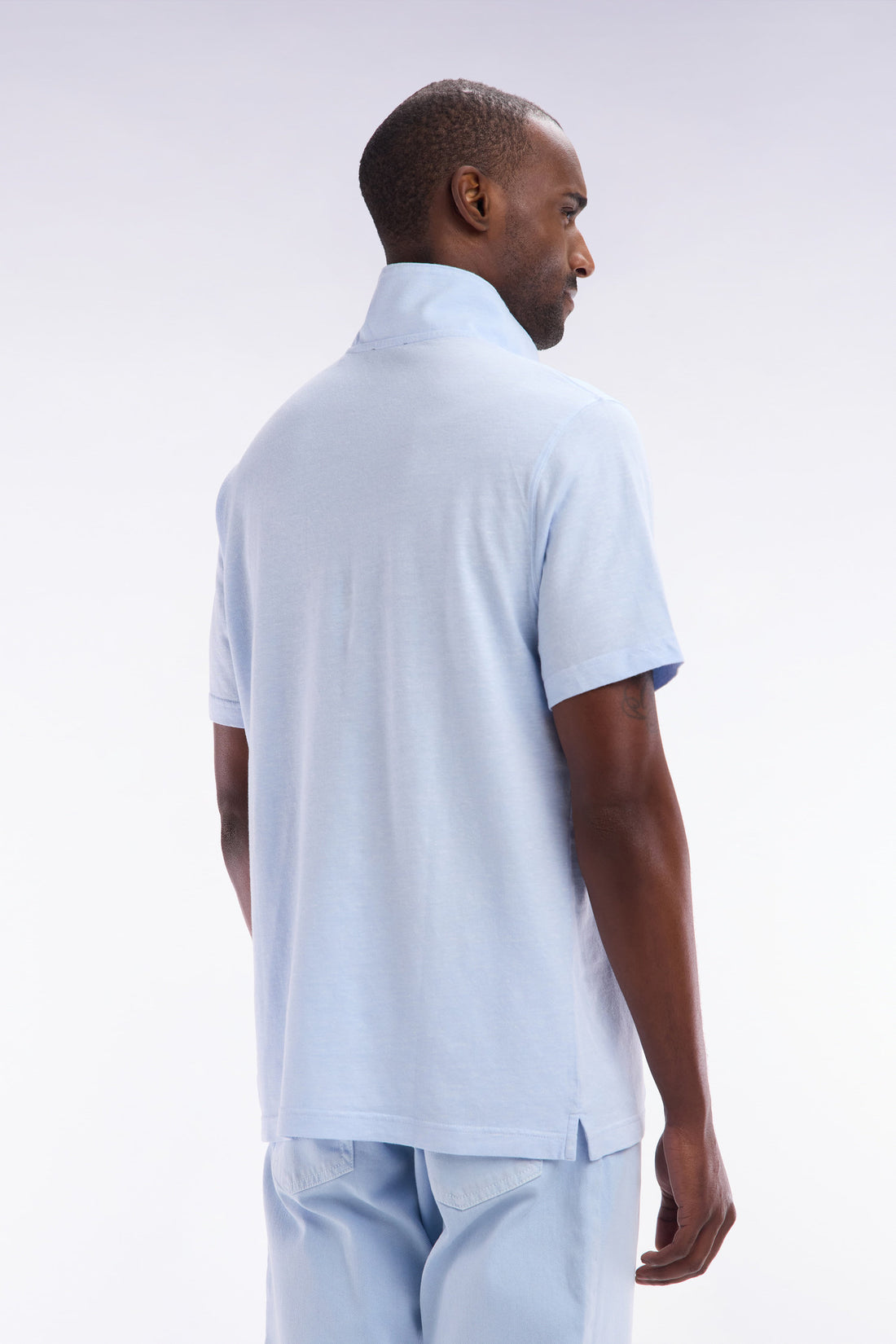 Eden Park_Straight-Fit Short-Sleeved Polo Shirt in Grey Blue Cotton-Linen Blend_E25MAIPC0061_BLC6_02