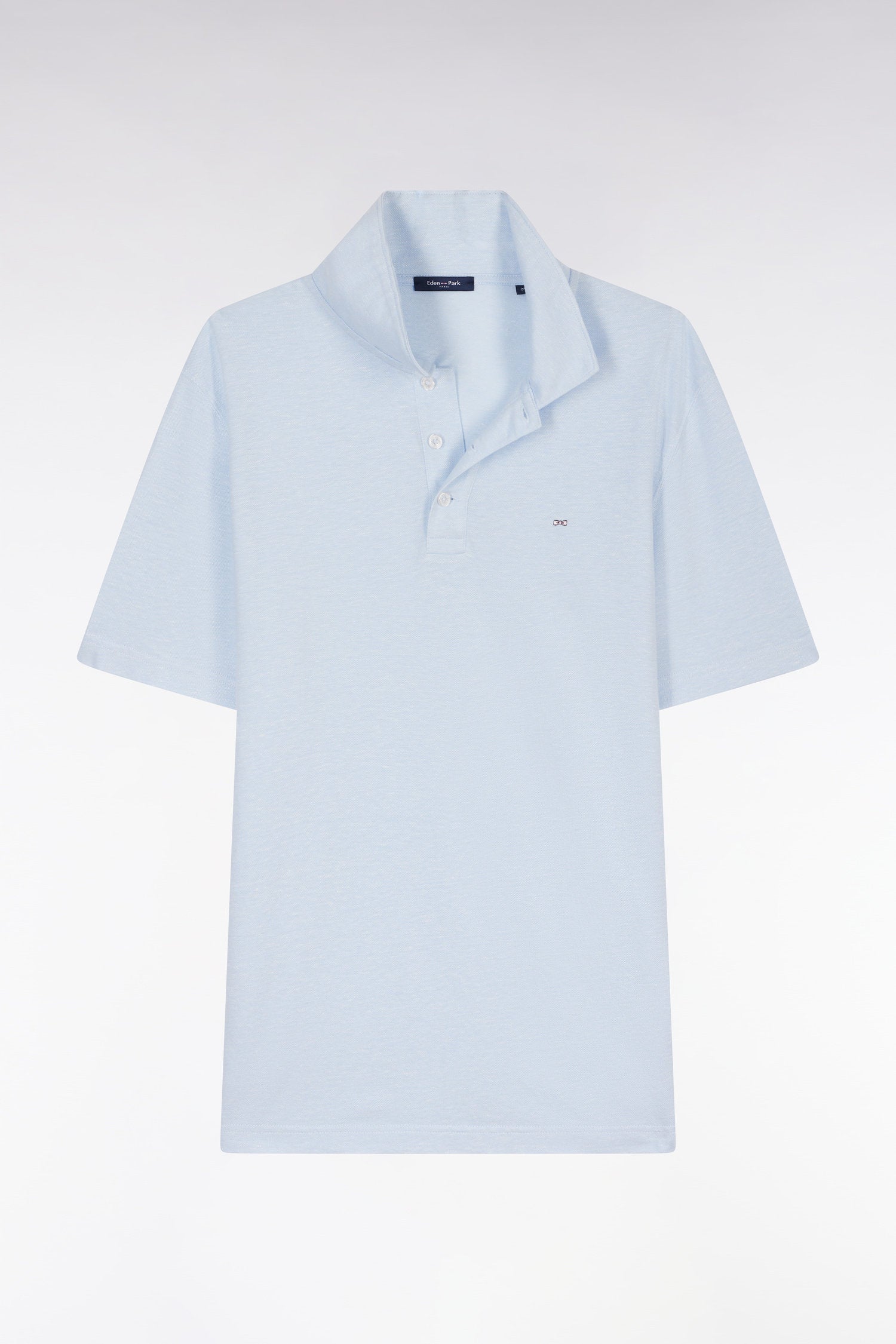 Eden Park_Straight-Fit Short-Sleeved Polo Shirt in Grey Blue Cotton-Linen Blend_E25MAIPC0061_BLC6_04