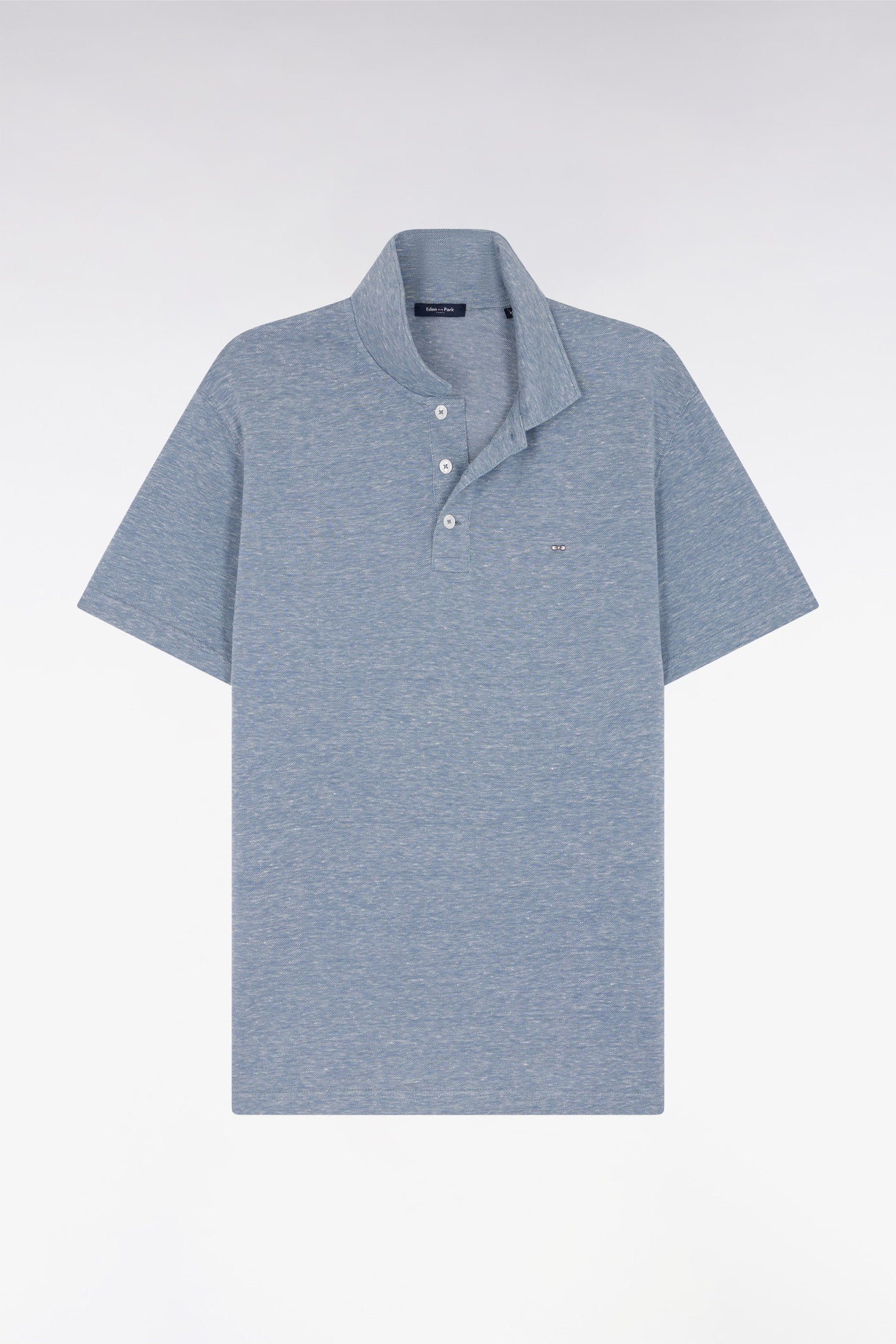 Eden Park_Straight-Fit Short-Sleeved Polo Shirt in Dark Grey Cotton-Linen Blend_E25MAIPC0061_GRM12_04