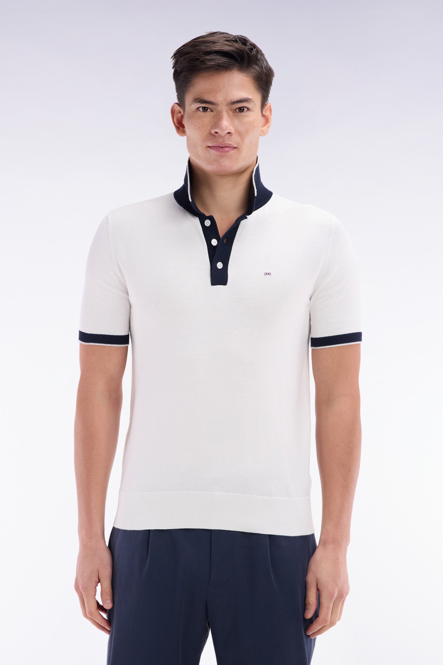Eden Park_Straight-Fit Short-Sleeved Polo Collar Jumper in White Cotton_E25MAIPU0010_BC_01