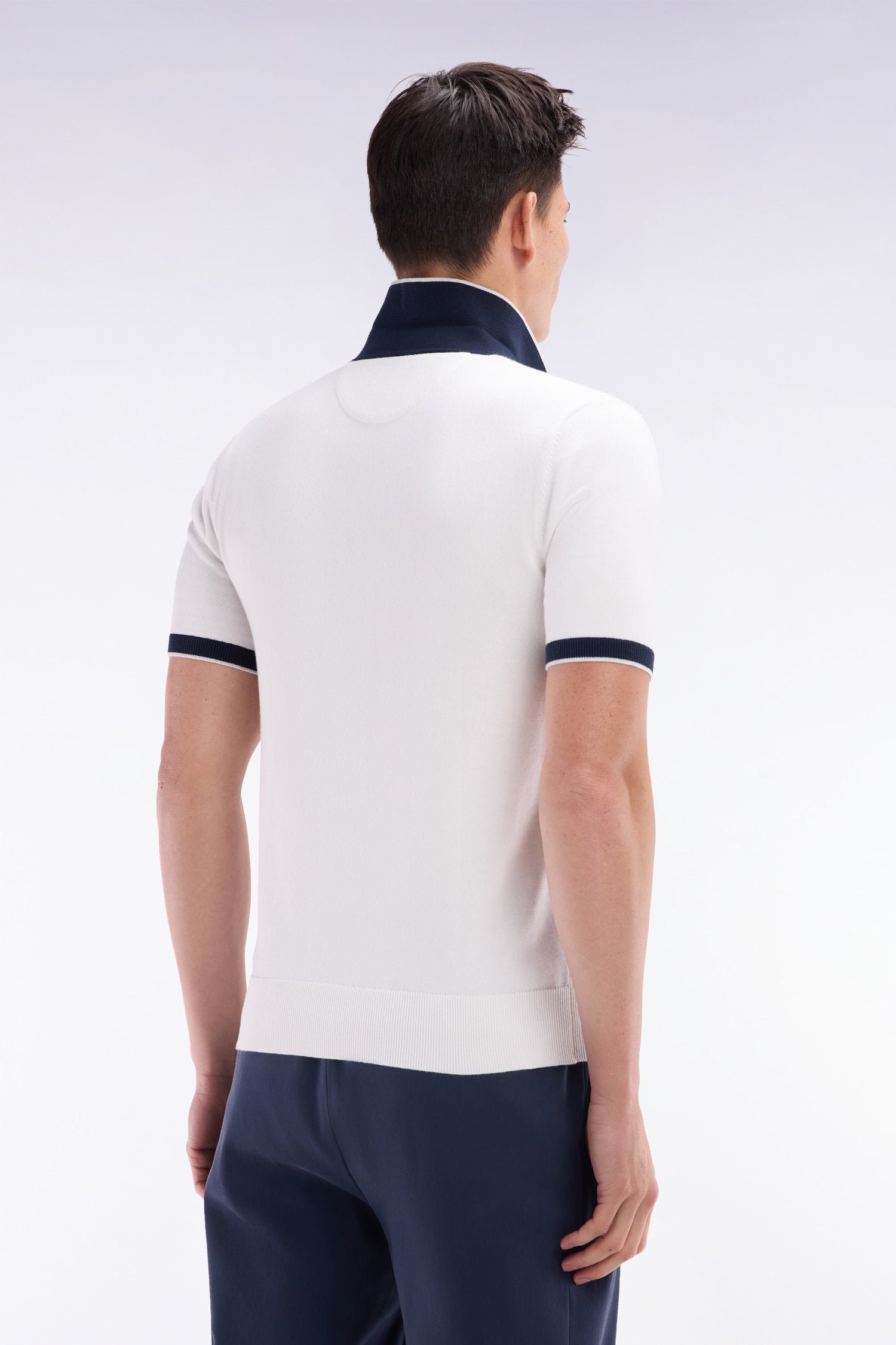 Eden Park_Straight-Fit Short-Sleeved Polo Collar Jumper in White Cotton_E25MAIPU0010_BC_04