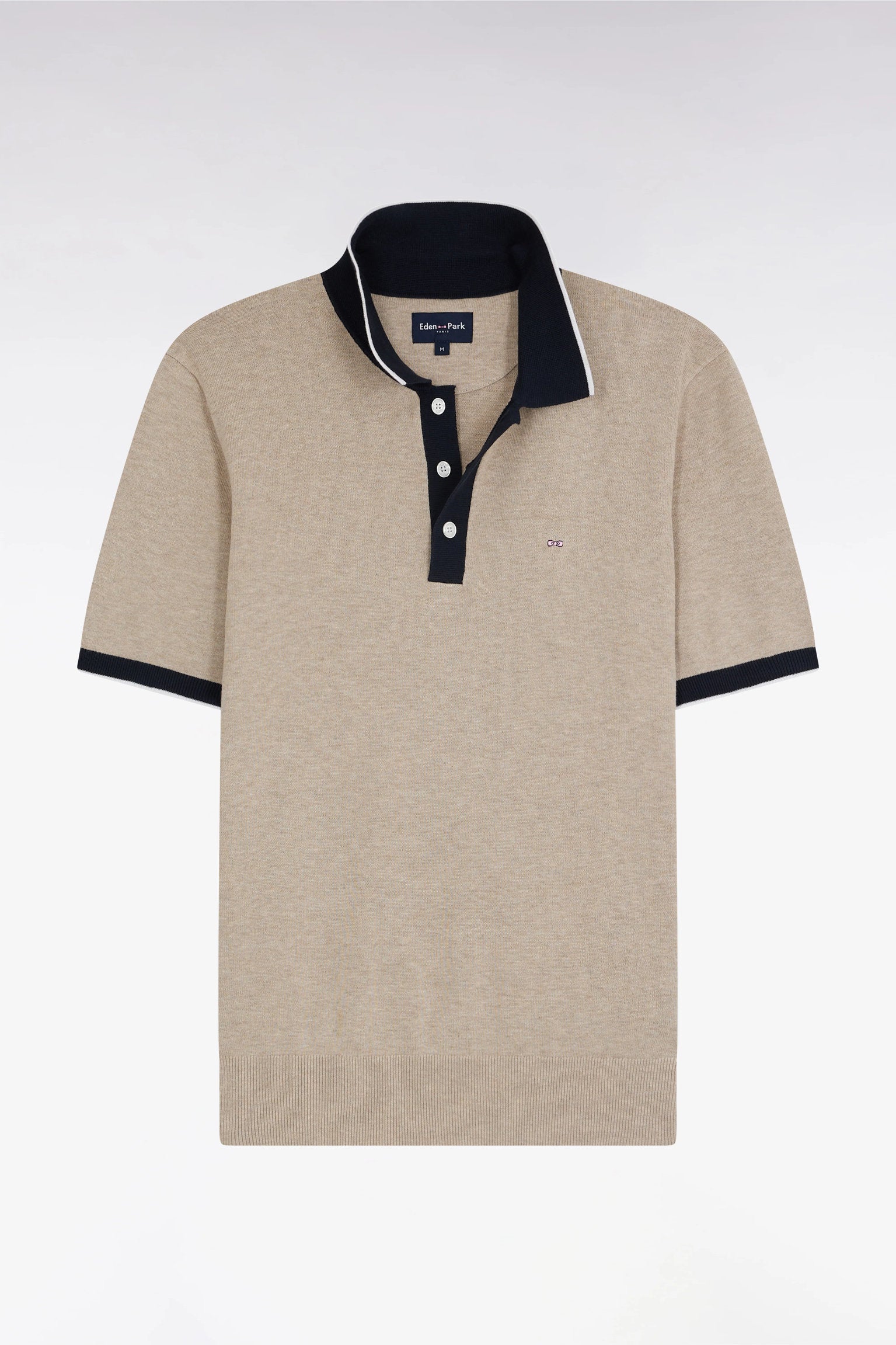 Eden Park_Straight-Fit Short-Sleeved Polo Collar Jumper in Beige Cotton_E25MAIPU0010_BEC13_01