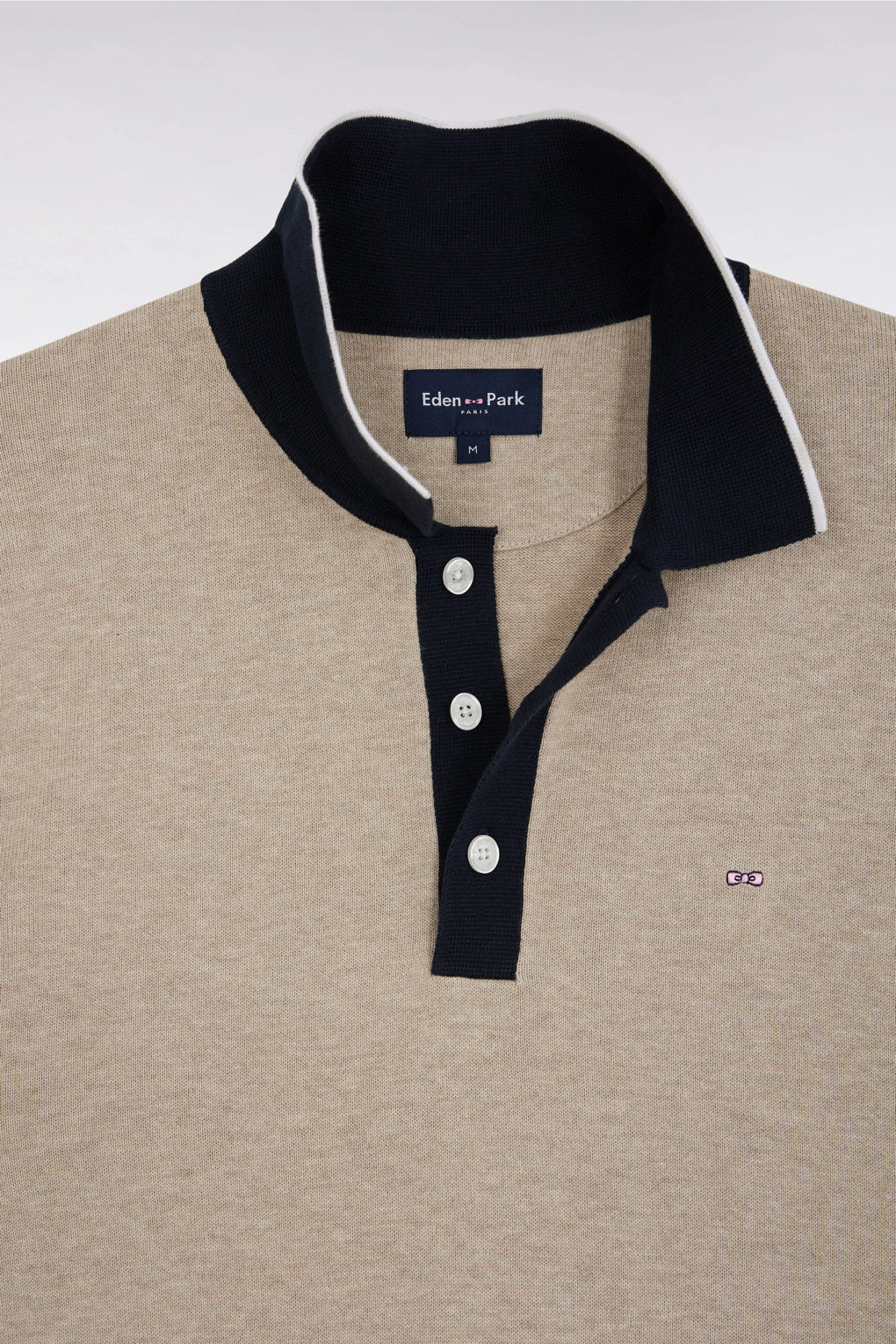 Eden Park_Straight-Fit Short-Sleeved Polo Collar Jumper in Beige Cotton_E25MAIPU0010_BEC13_02