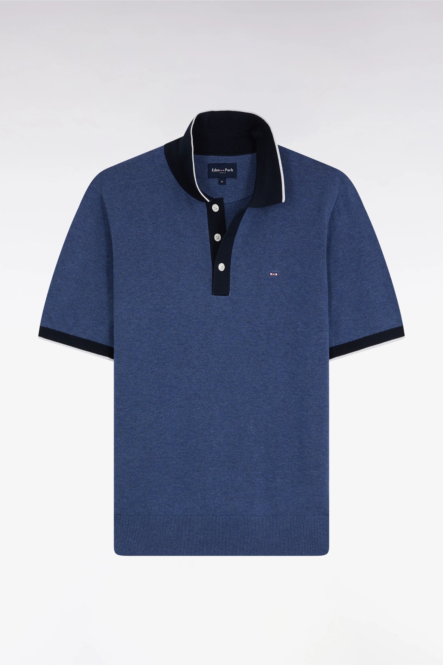 Eden Park_Straight-Fit Short-Sleeved Polo Collar Jumper in Blue Cotton_E25MAIPU0010_BLM30_01