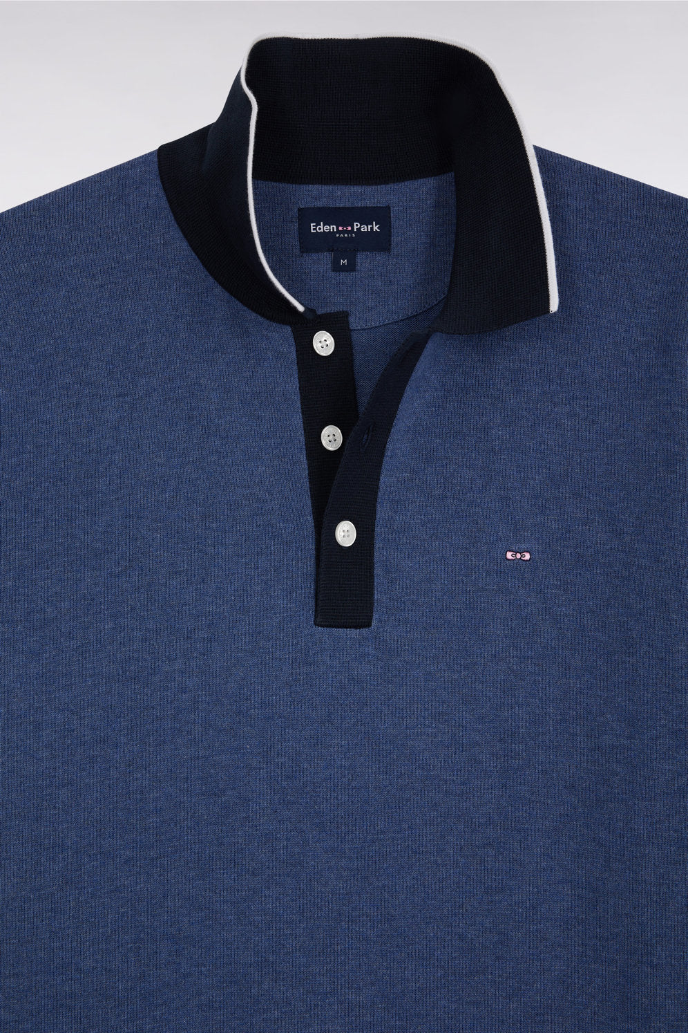 Eden Park_Straight-Fit Short-Sleeved Polo Collar Jumper in Blue Cotton_E25MAIPU0010_BLM30_02
