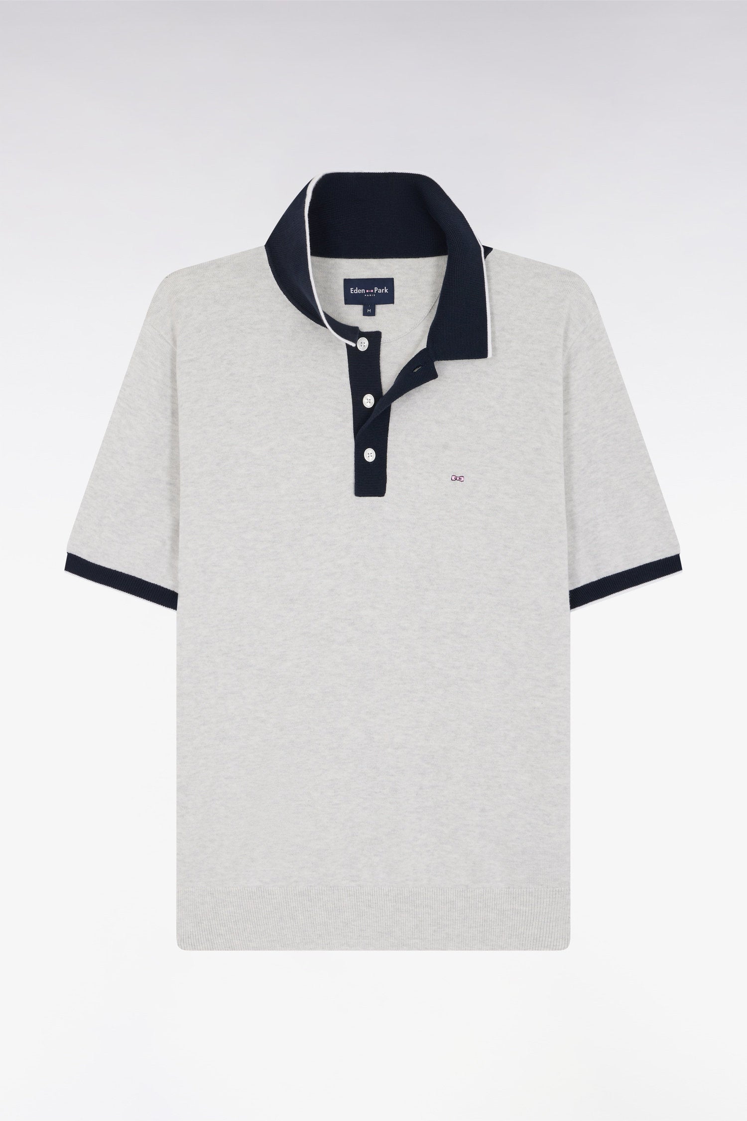 Eden Park_Straight-Fit Short-Sleeved Polo Collar Jumper in Grey Cotton_E25MAIPU0010_GRC10_02