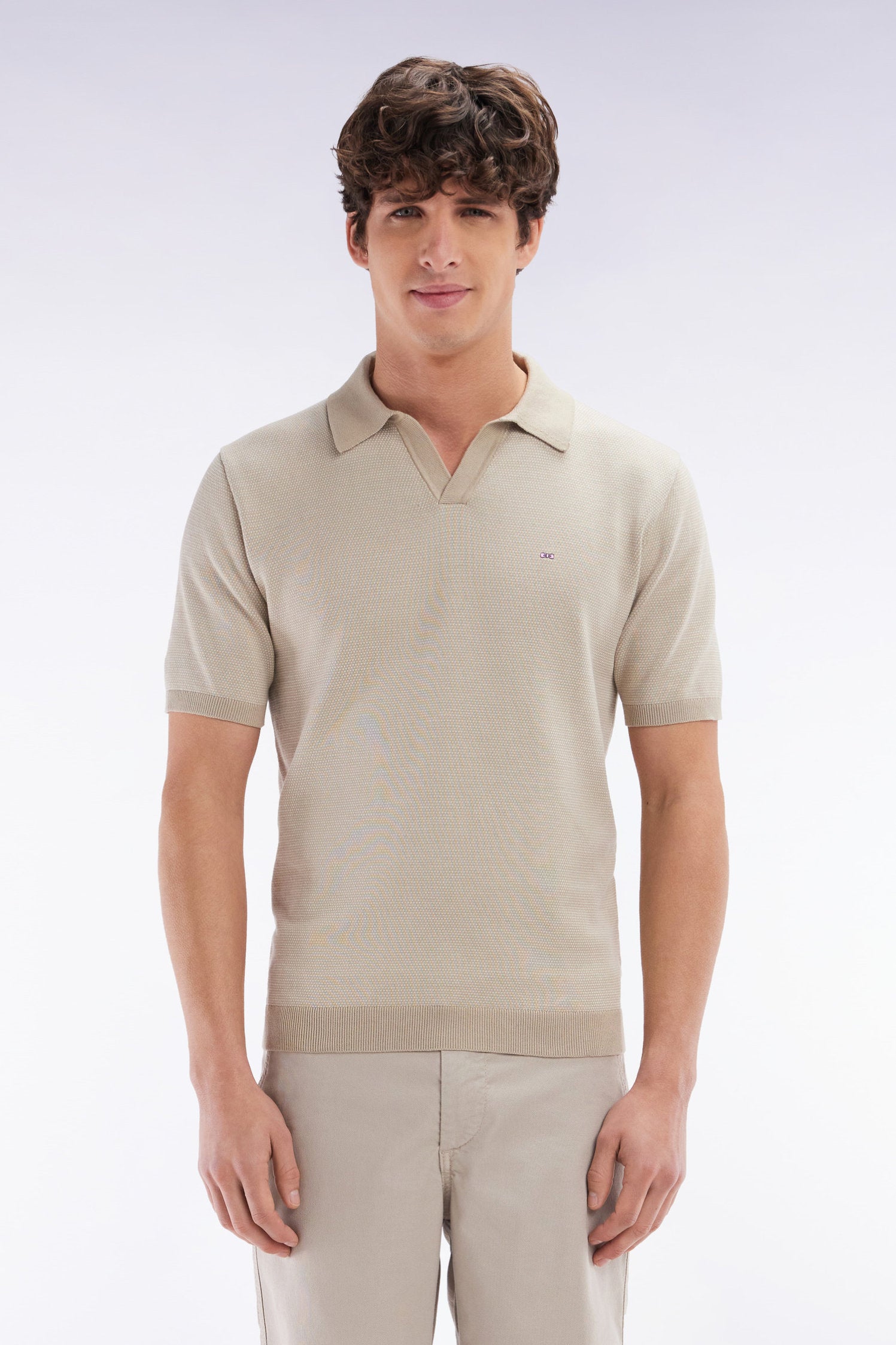 Eden Park_Straight-Cut Beige Cotton Polo Neck Jumper_E25MAIPU0014_BEM7_01