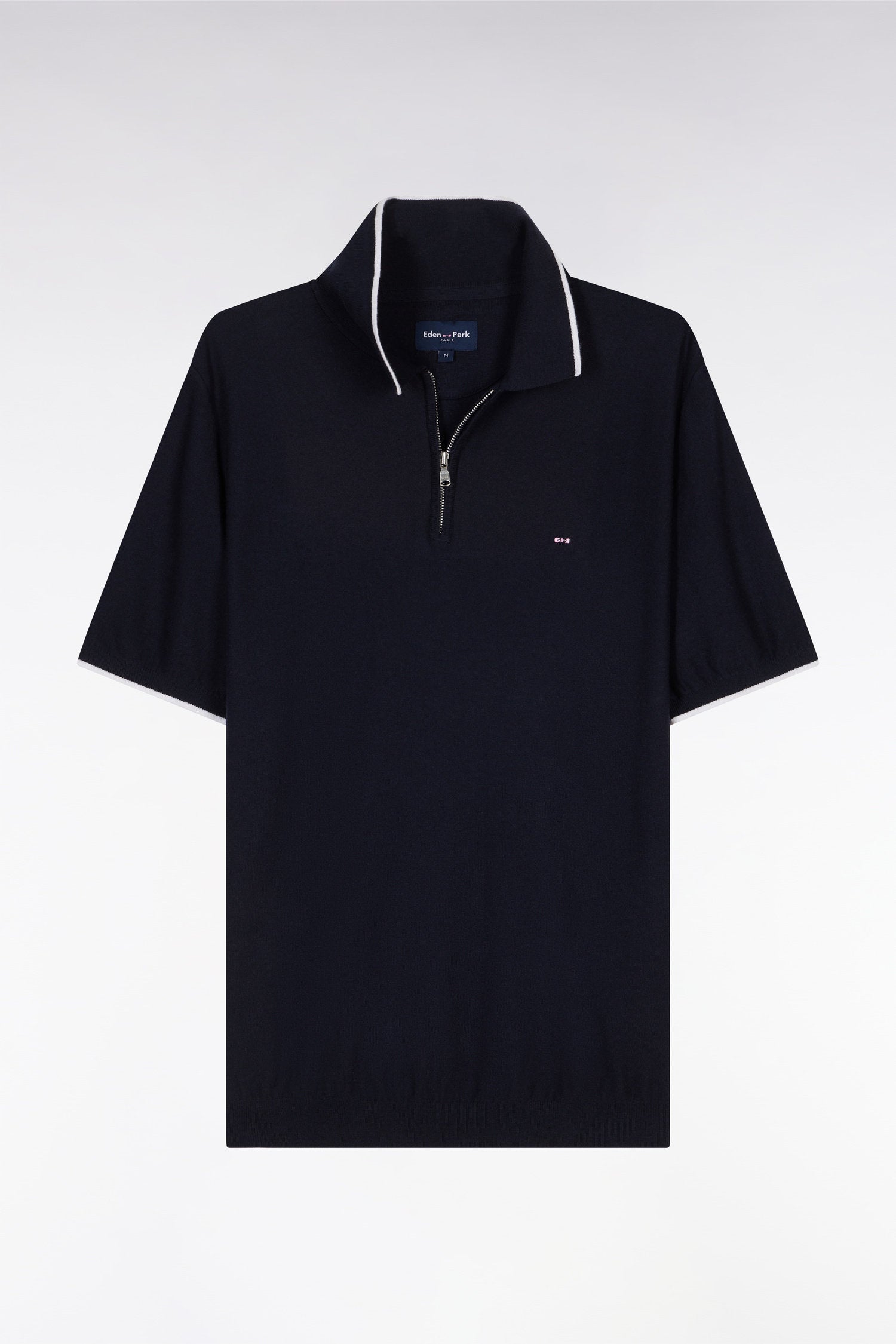 Eden Park_Straight-Fit Navy Polo Neck Jumper in Organic Cotton and Cashmere Blend_E25MAIPU0029_BLF_02