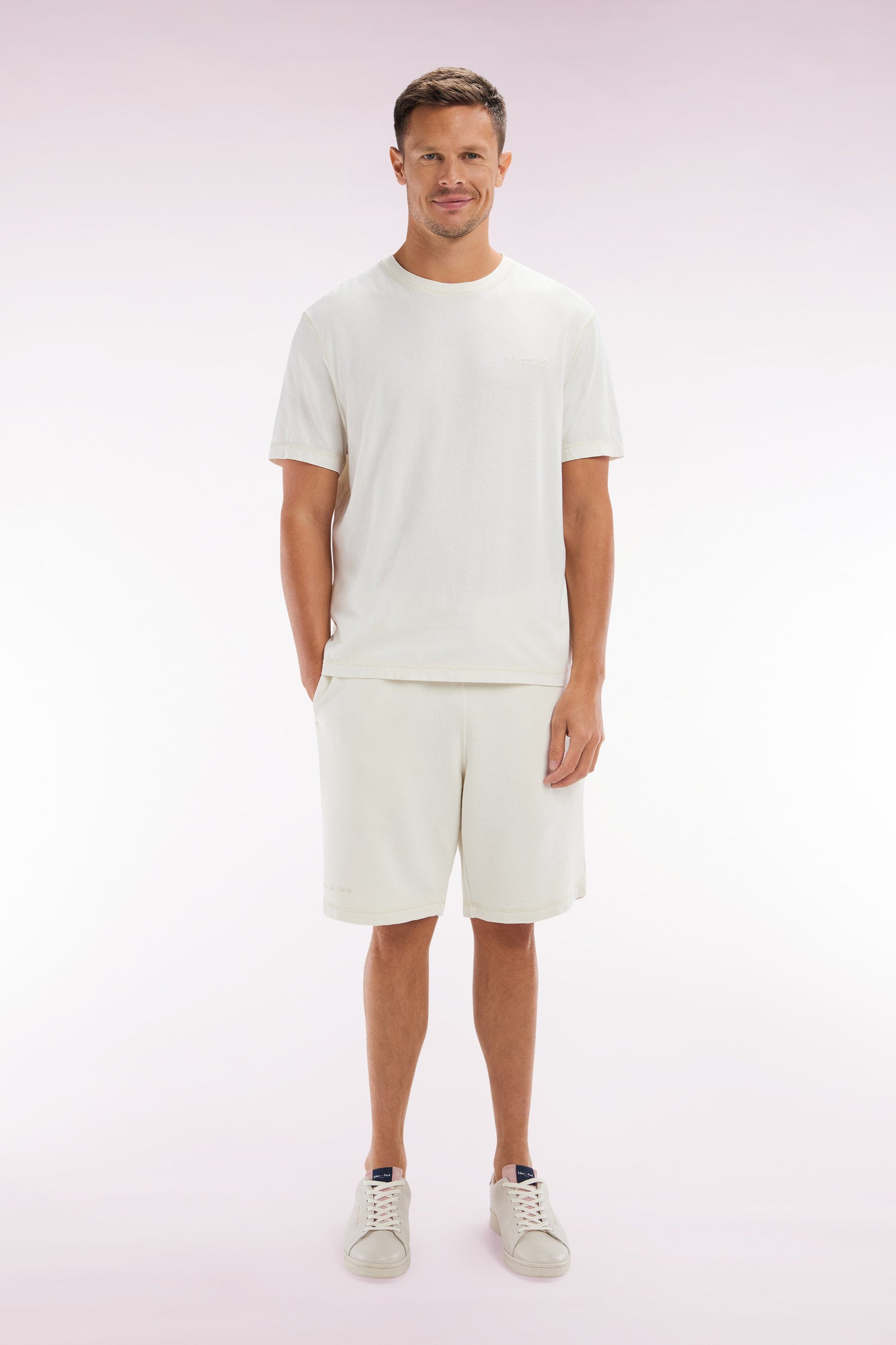 Eden Park_Relaxed-Fit Beige Cotton Fleece Shorts_E25MAISH0019_BEC15_01