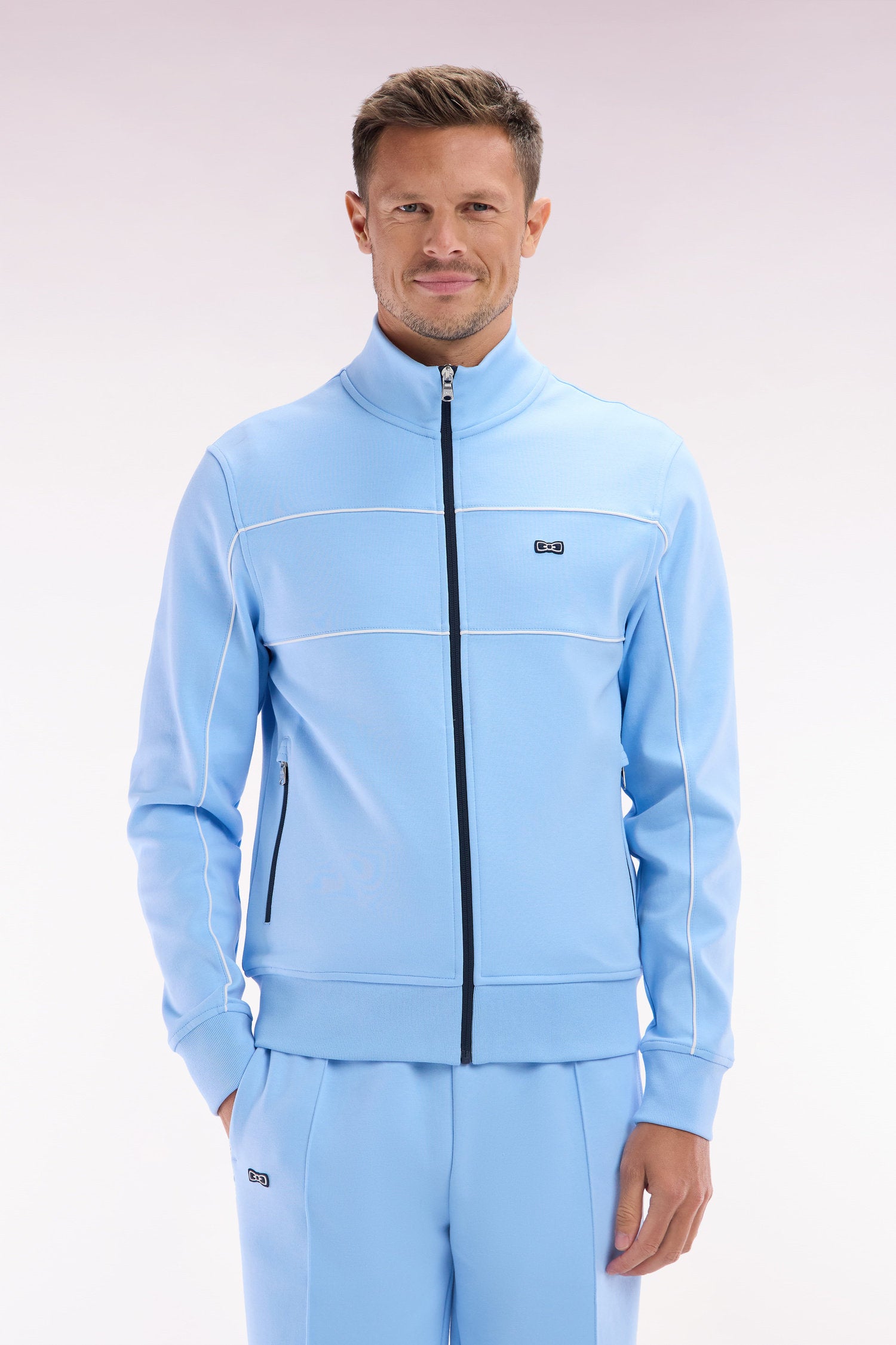 Eden Park_Straight-Fit Zip-Up Sweatshirt in Sky Blue Cotton Interlock_E25MAISW0009_BLM_01