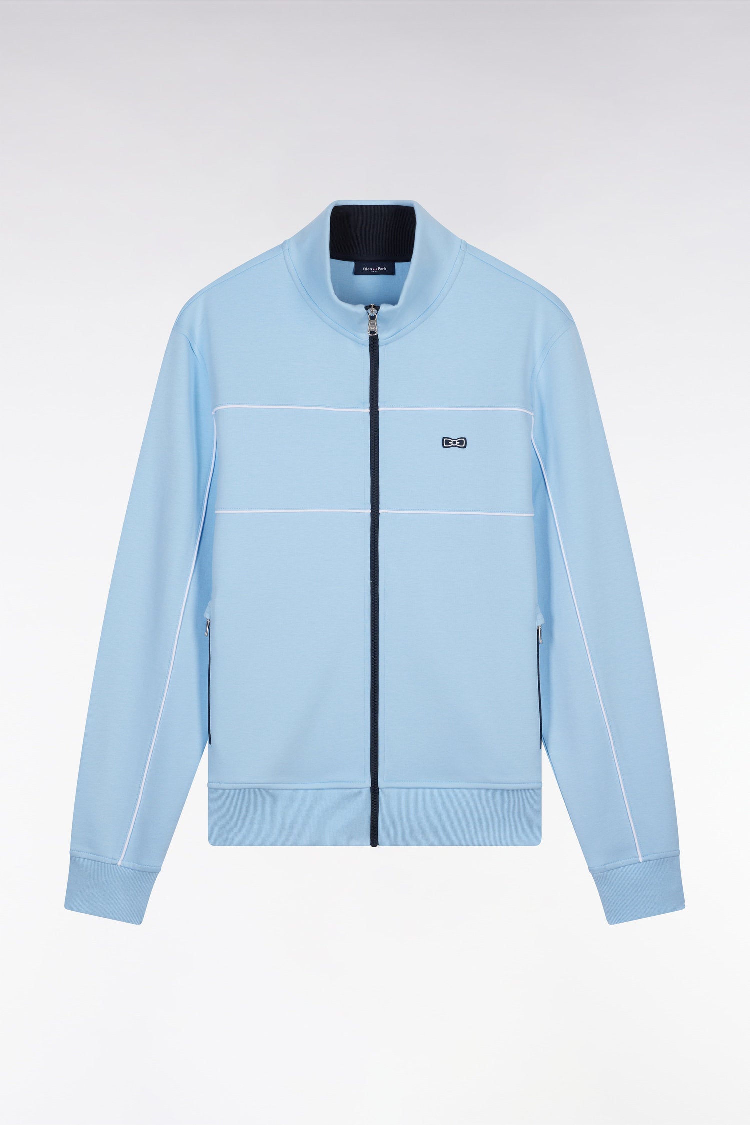 Eden Park_Straight-Fit Zip-Up Sweatshirt in Sky Blue Cotton Interlock_E25MAISW0009_BLM_04