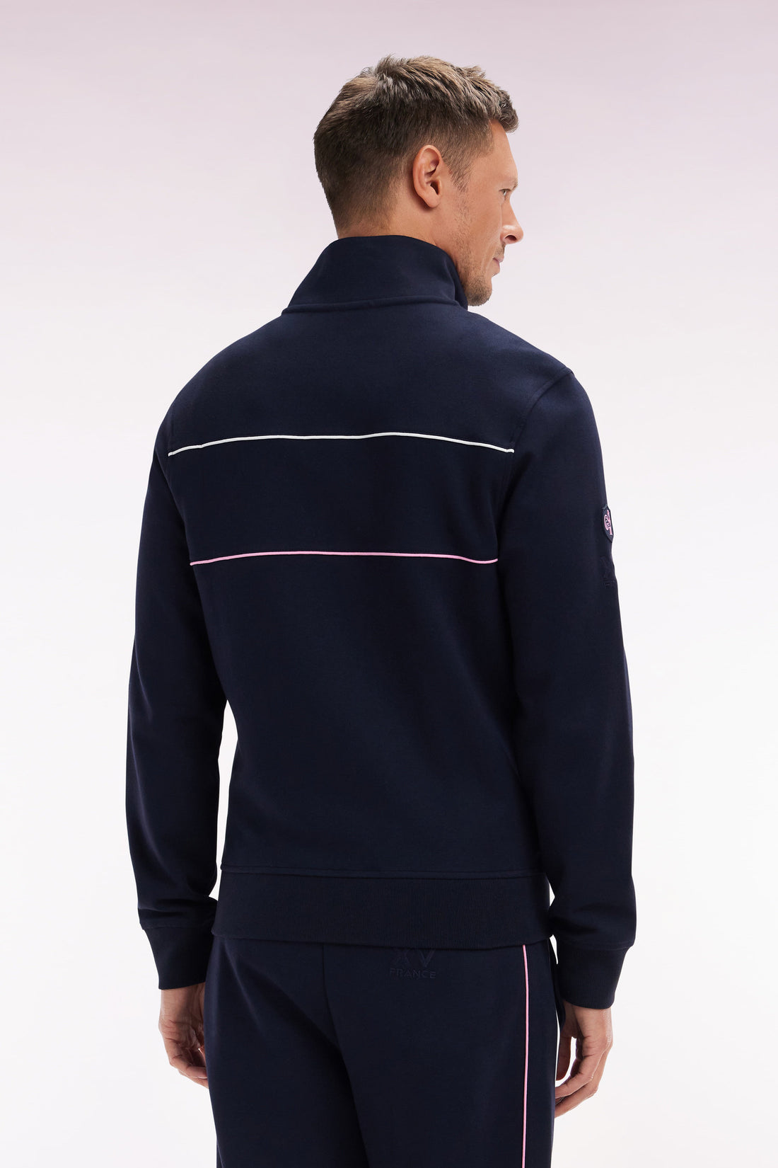 Eden Park_Straight-Fit Zip-Up Sweatshirt in Navy Stretch Cotton with Contrasting Piping_E25MAISW0054_BLF_02