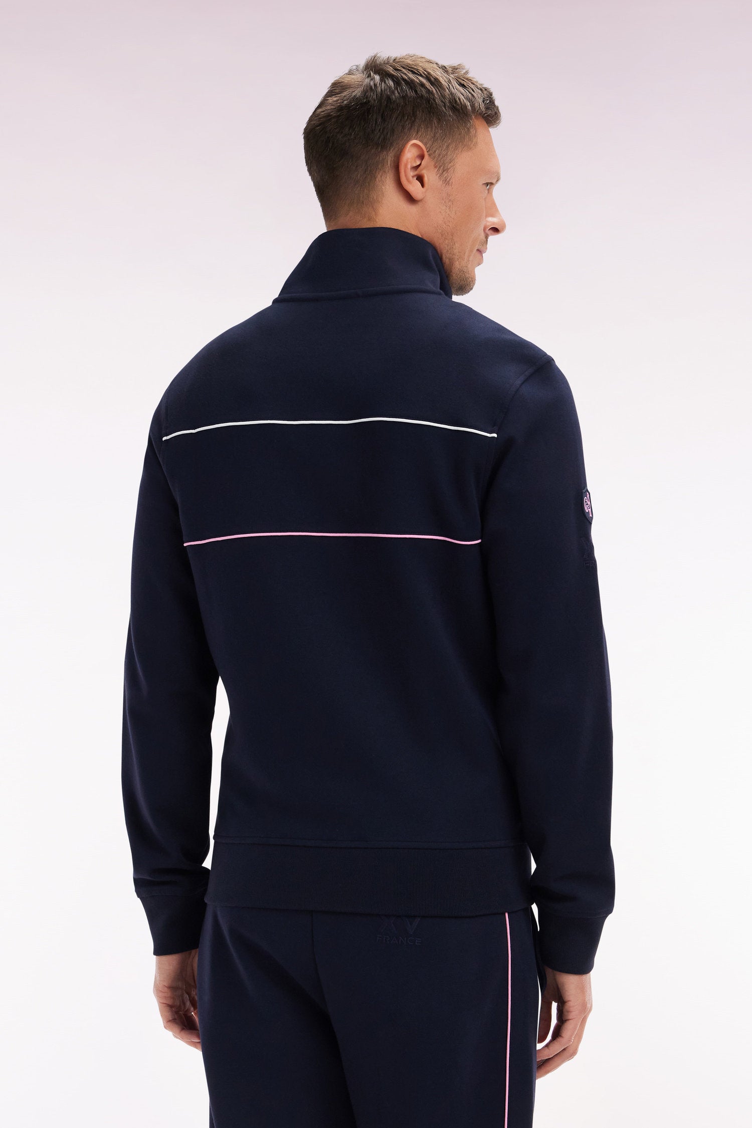 Eden Park_Straight-Fit Zip-Up Sweatshirt in Navy Stretch Cotton with Contrasting Piping_E25MAISW0054_BLF_02