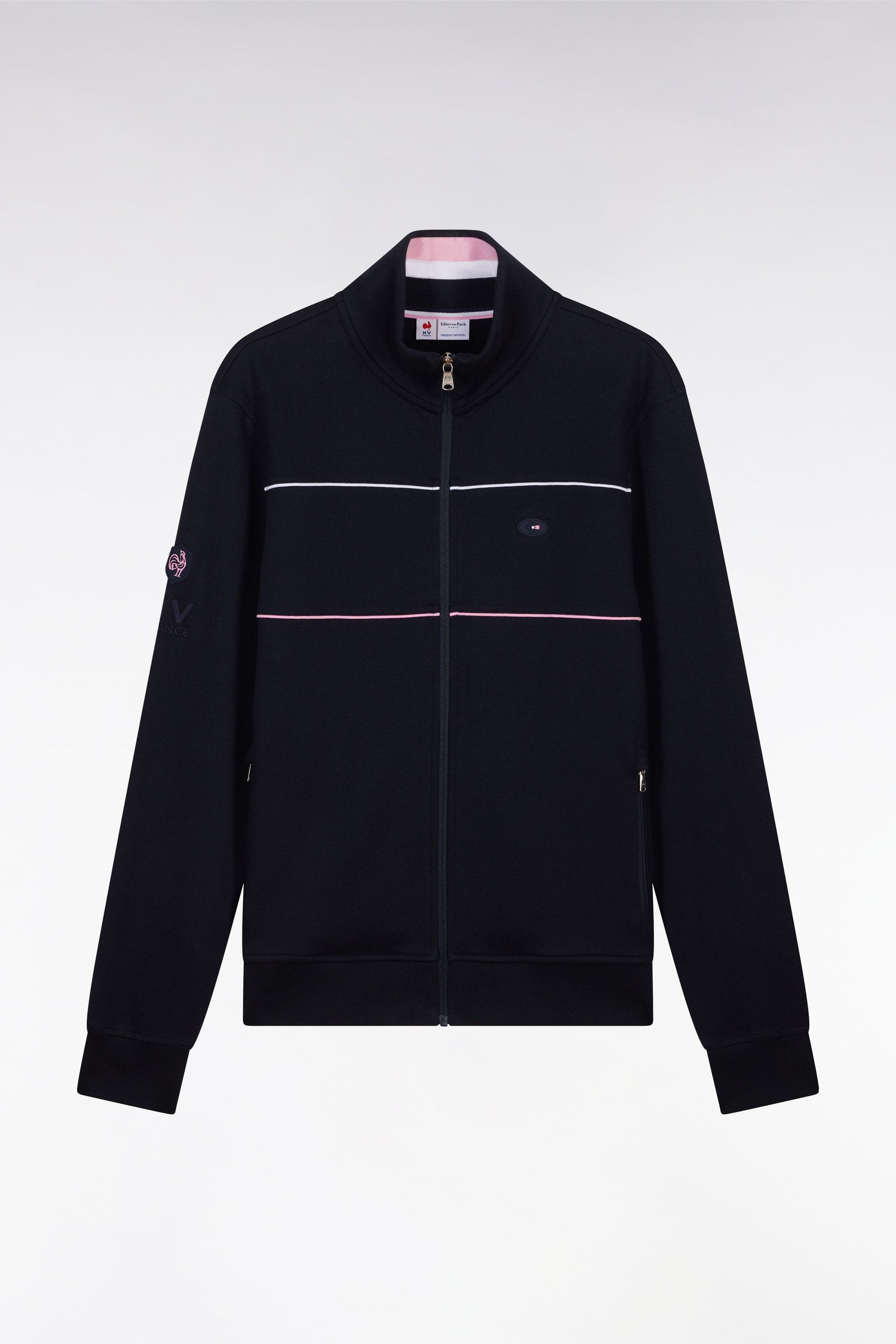 Eden Park_Straight-Fit Zip-Up Sweatshirt in Navy Stretch Cotton with Contrasting Piping_E25MAISW0054_BLF_04