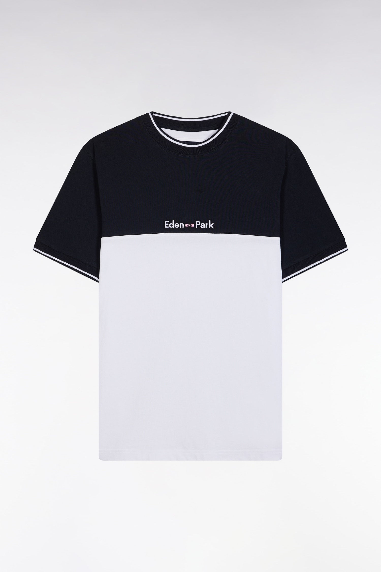 Eden Park_Straight-Fit Two-Tone White Embroidered Cotton T-Shirt_E25MAITC0013_BC_01