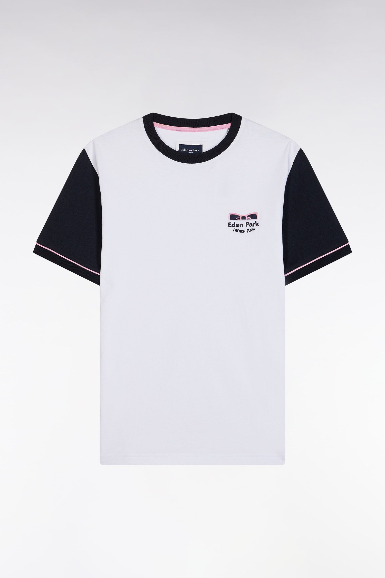 Eden Park_Straight-Fit Two-Tone White Cotton T-Shirt with Eden Park French Flair Embroidery_E25MAITC0018_BC_04