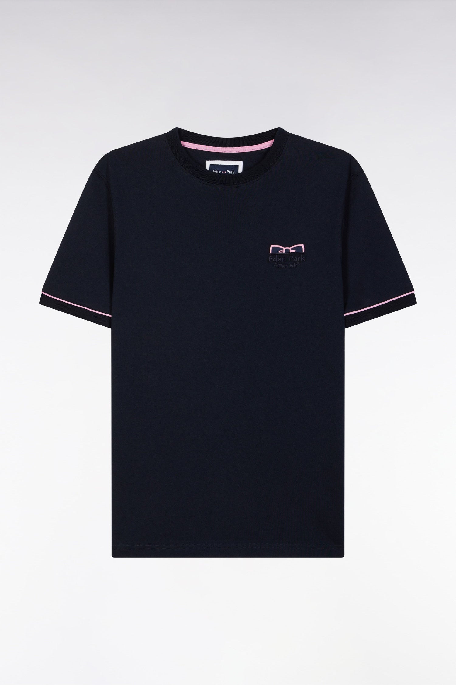 Eden Park_Straight-Fit Two-Tone Navy Cotton T-Shirt with Eden Park French Flair Embroidery_E25MAITC0018_BLF_04