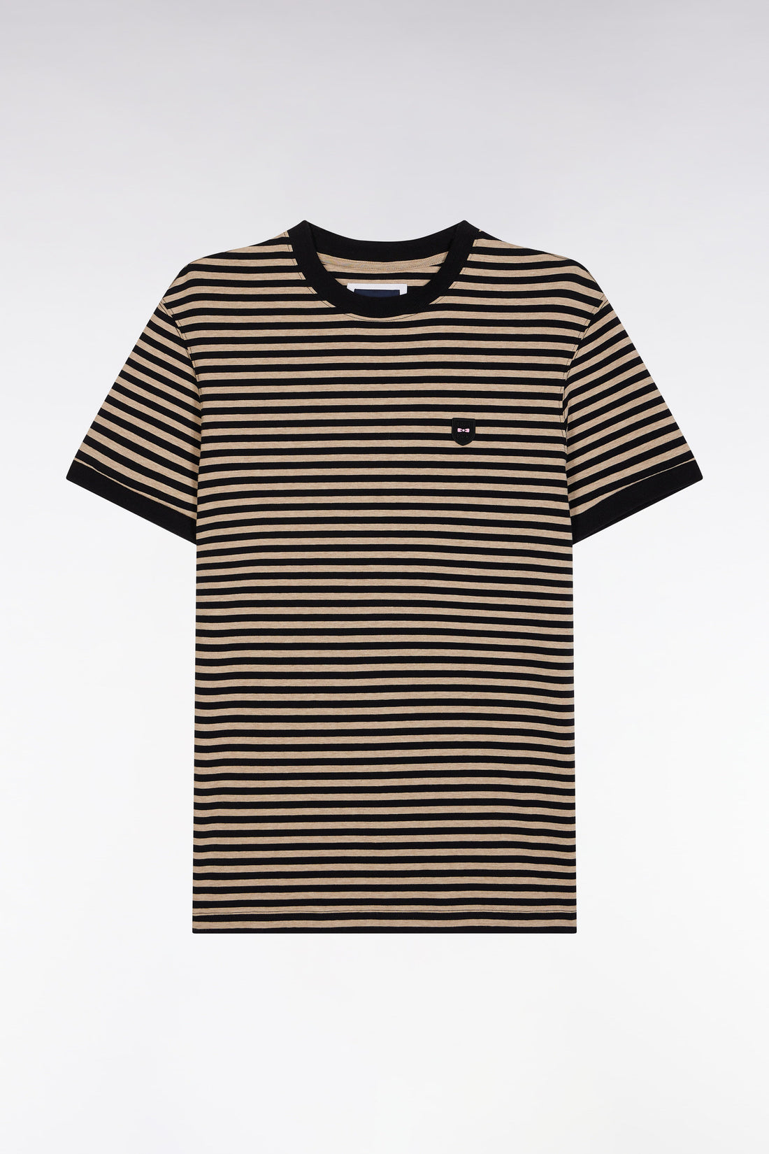 Eden Park_Slim-Fit Beige Striped Stretch Cotton T-Shirt_E25MAITC0021_BEC13_02