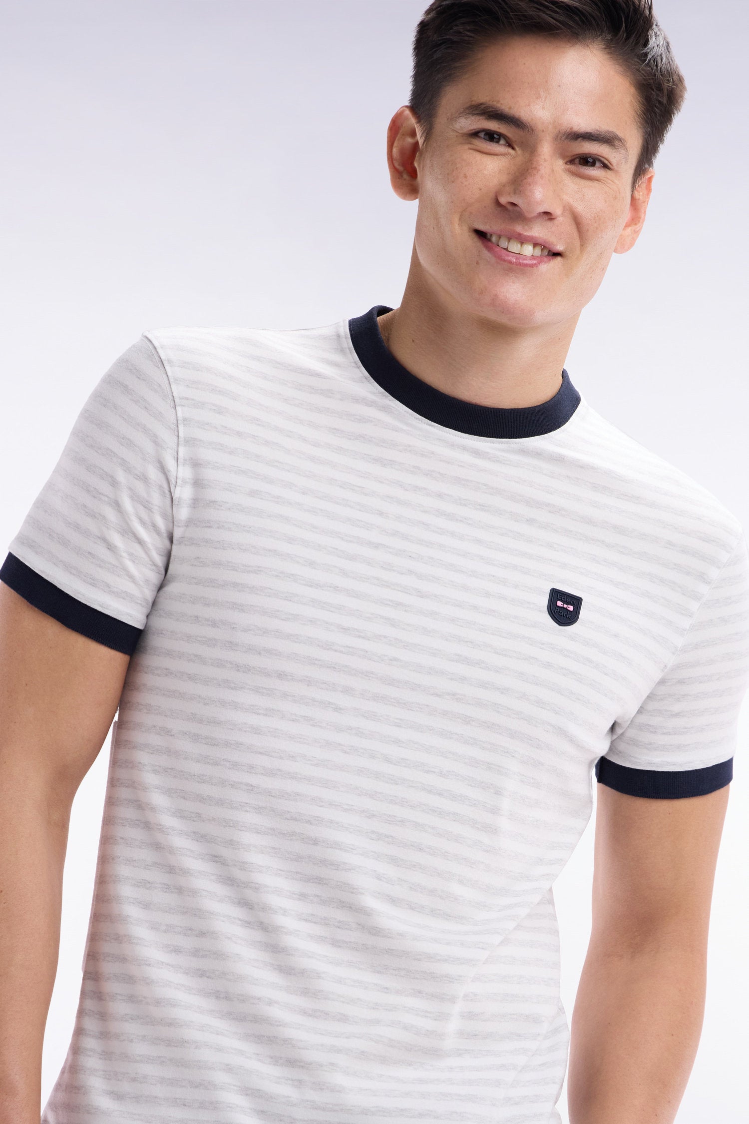 Eden Park_Slim-Fit Grey Striped Stretch Cotton T-Shirt_E25MAITC0021_GRC10_03
