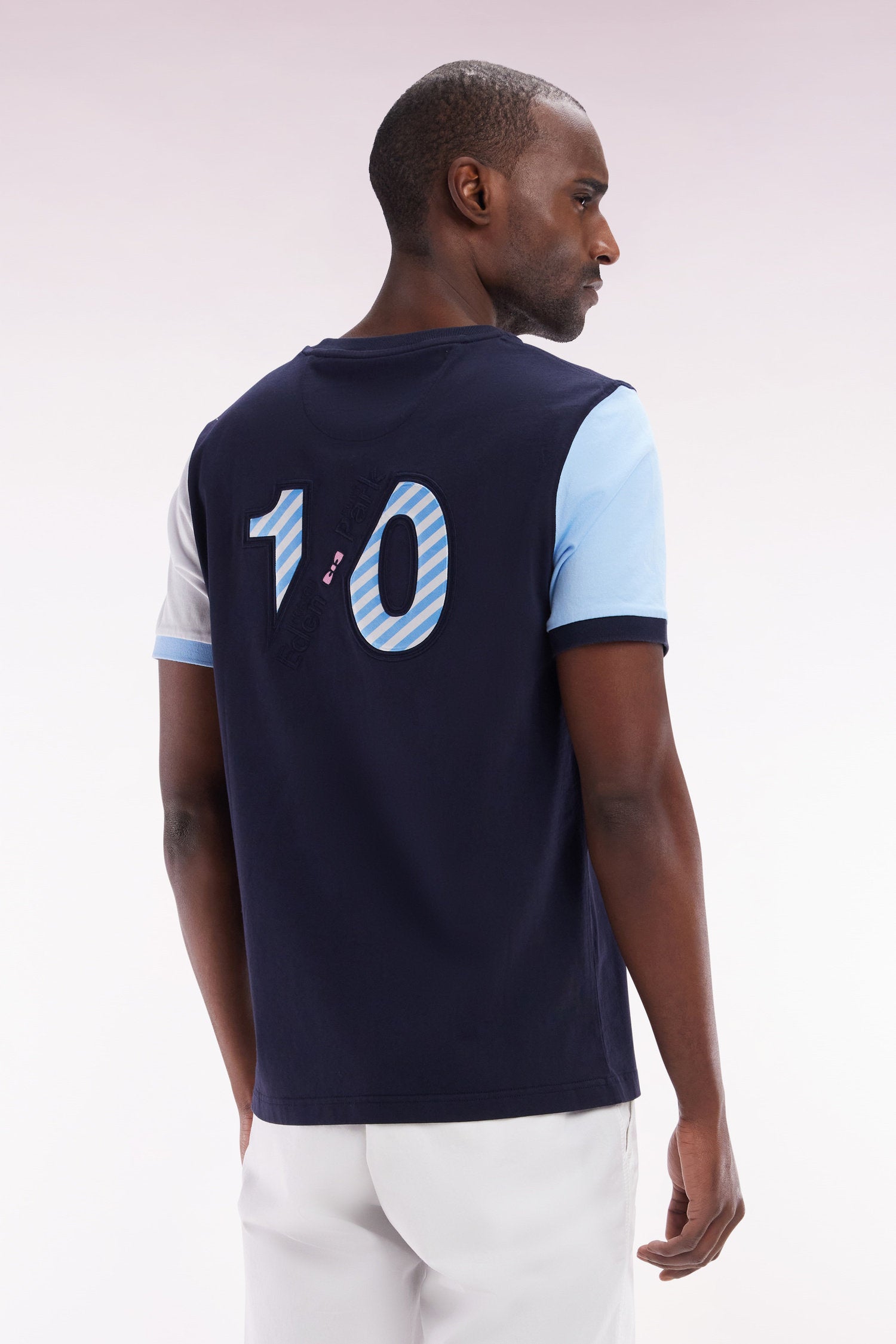 Eden Park_Straight-Fit Colorblock T-Shirt in Navy Cotton with 10 Embroidery_E25MAITC0034_BLF_04