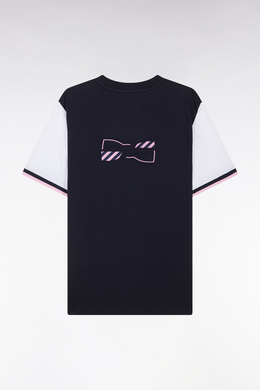 Eden Park_Straight-Fit Two-Tone White Cotton T-Shirt with Bow Tie Embroidery_E25MAITC0035_BC_02