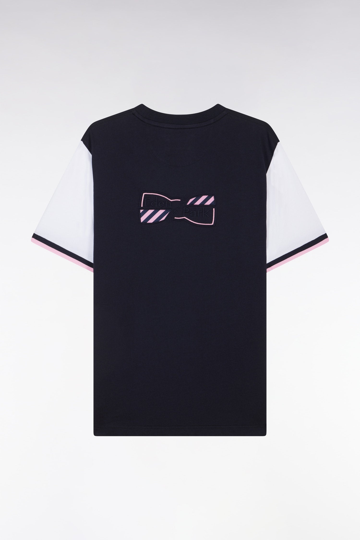 Eden Park_Straight-Fit Two-Tone White Cotton T-Shirt with Bow Tie Embroidery_E25MAITC0035_BC_02