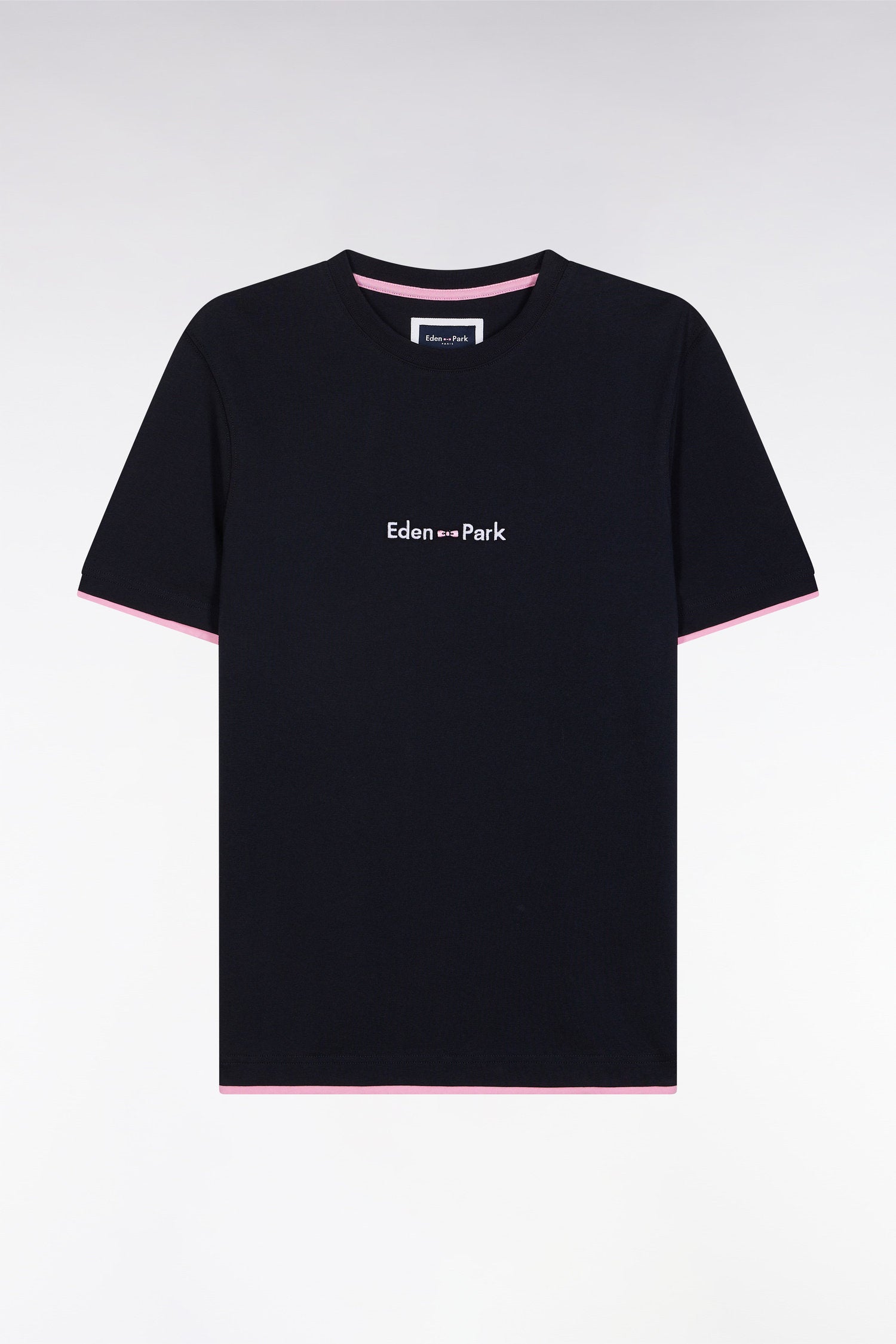 Eden Park_Straight-Fit Embroidered Navy Cotton T-Shirt with a Layering Effect_E25MAITC0050_BLF_04