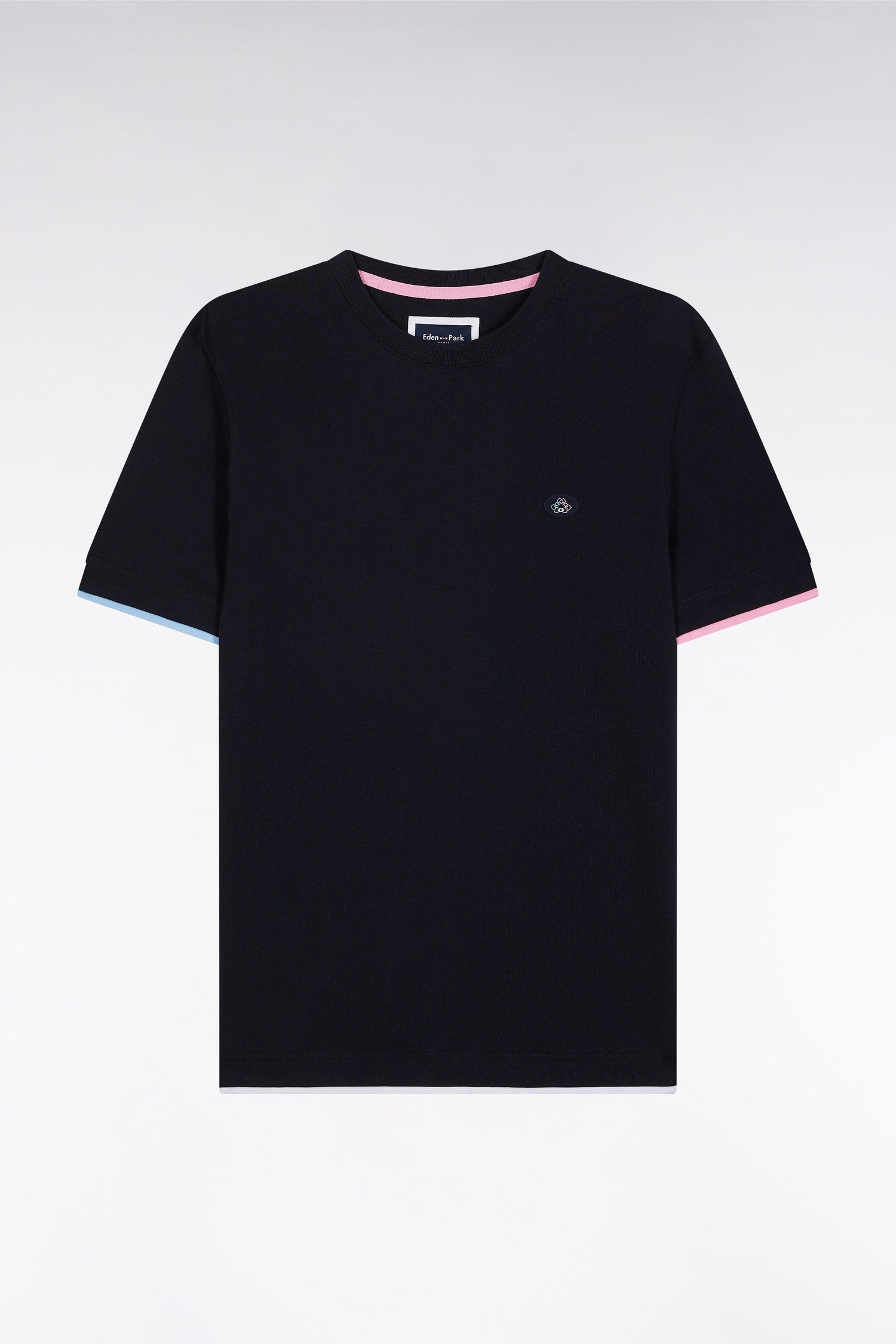 Eden Park_Straight-Fit Navy Cotton T-Shirt with Colorful Sleeve Trim_E25MAITC0051_BLF_04