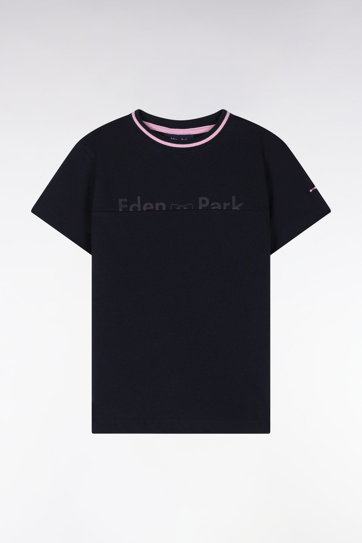 Eden Park_Straight-Fit Navy Cotton T-Shirt with Pink Accents_E25MAITC0056_BLF_01