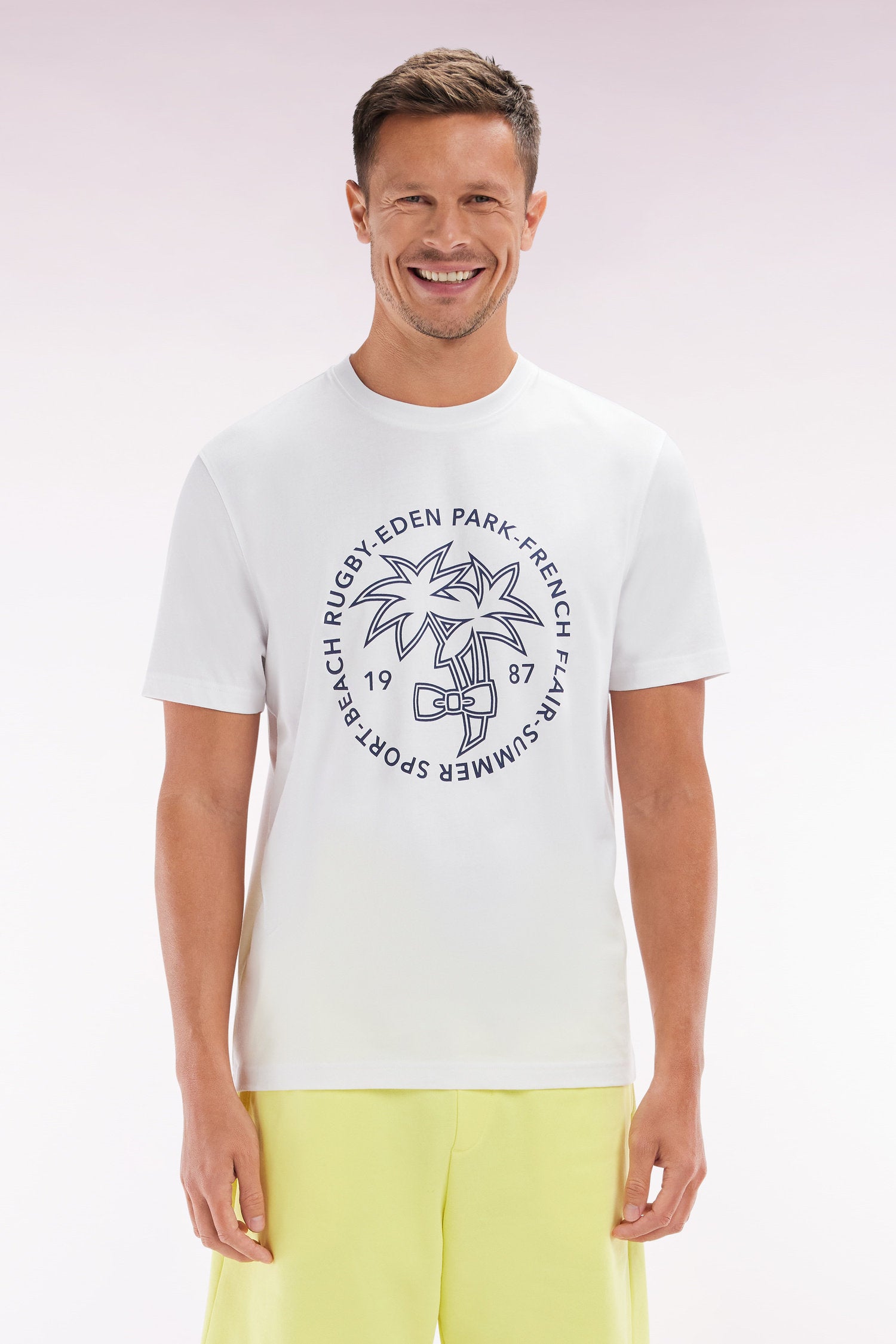 Eden Park_Relaxed-Fit White Cotton T-Shirt with Palm Tree Screen-Print_E25MAITC0069_BC_01
