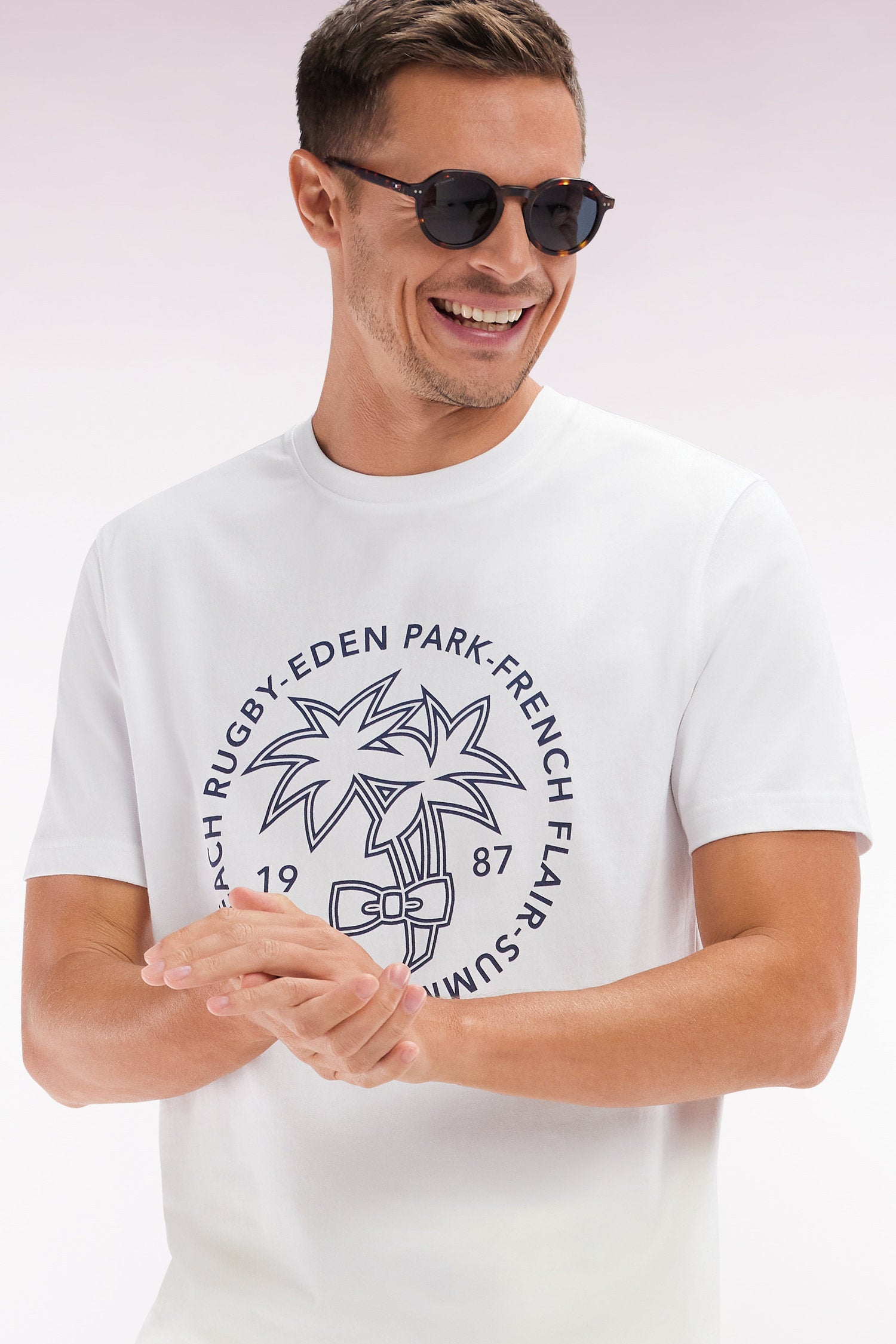 Eden Park_Relaxed-Fit White Cotton T-Shirt with Palm Tree Screen-Print_E25MAITC0069_BC_03